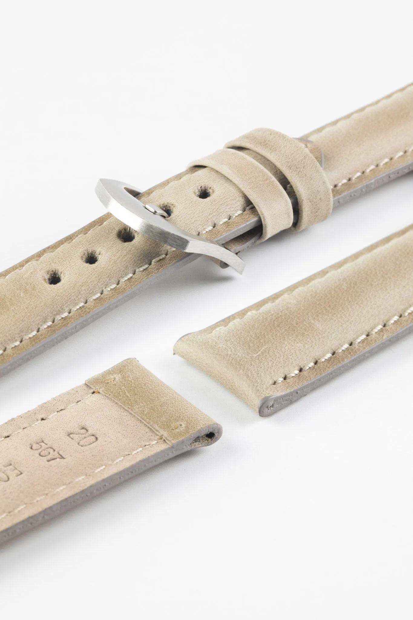 Pebro CADW Padded Vintage Leather Watch Strap in TAUPE