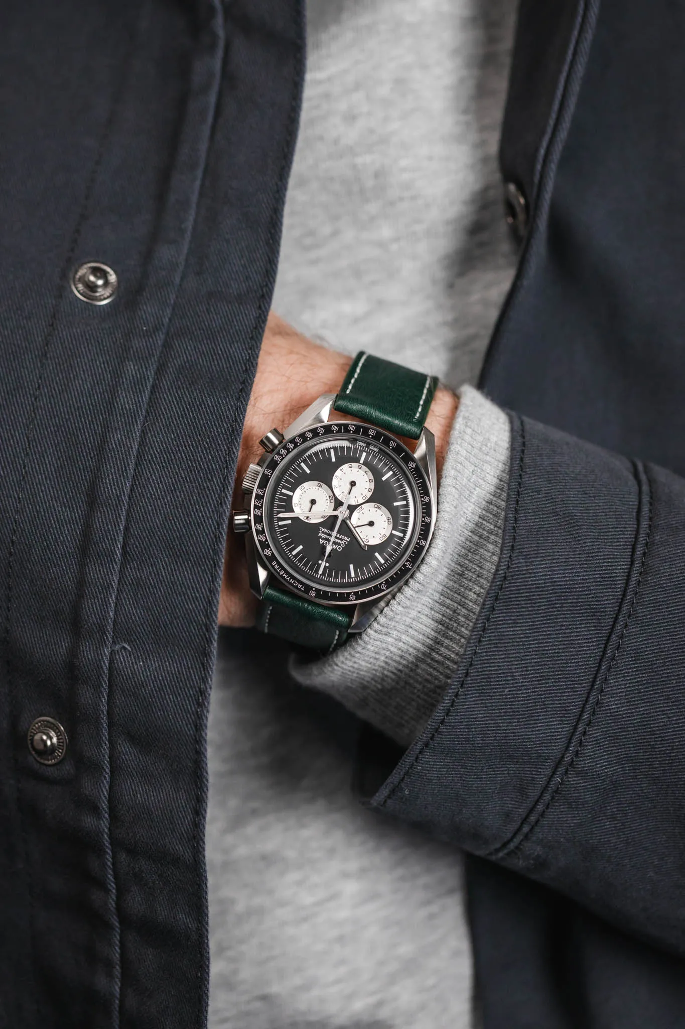 Pebro CLASSIC Unpadded Calfskin Leather Watch Strap in DARK GREEN