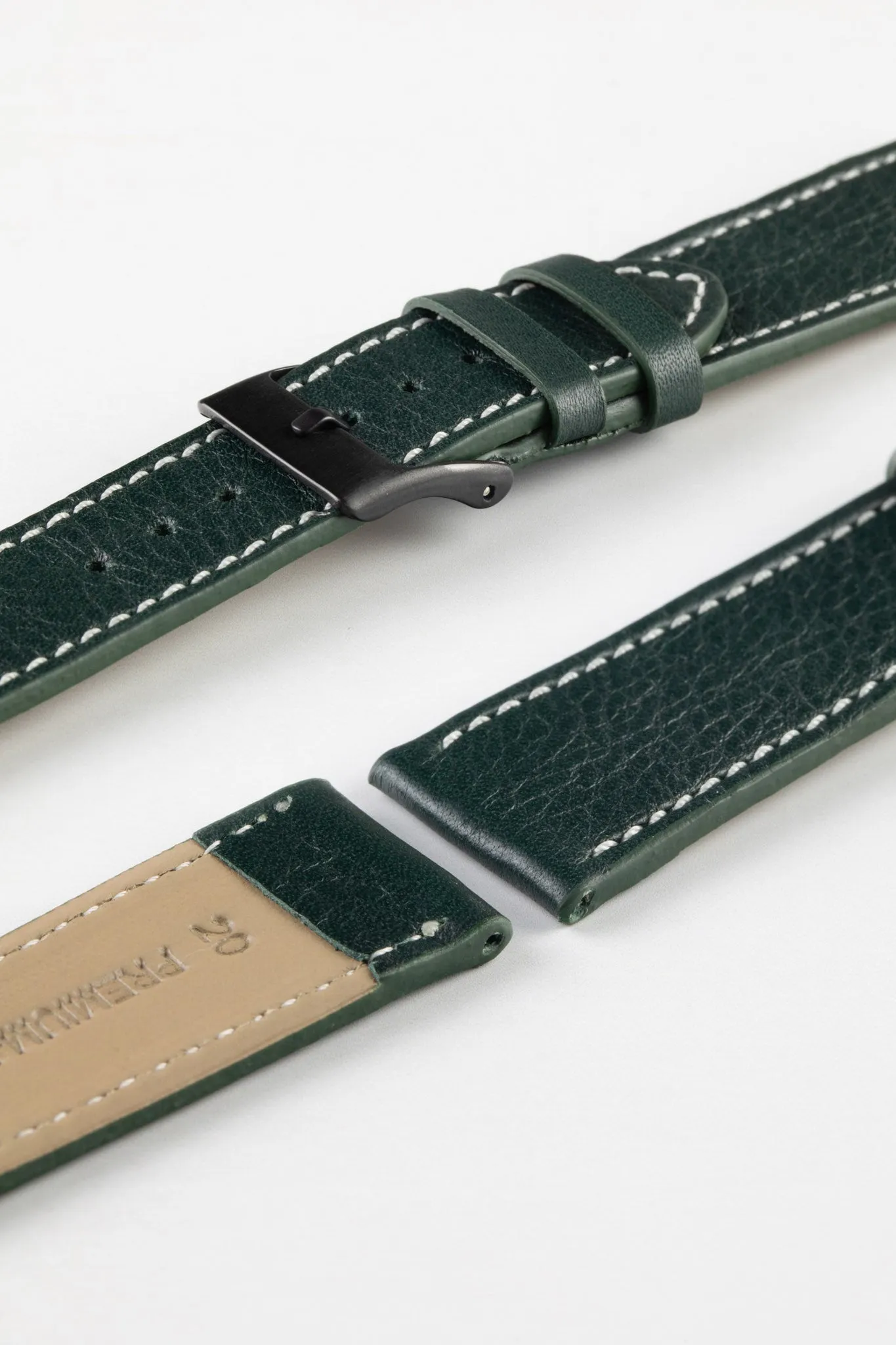 Pebro CLASSIC Unpadded Calfskin Leather Watch Strap in DARK GREEN
