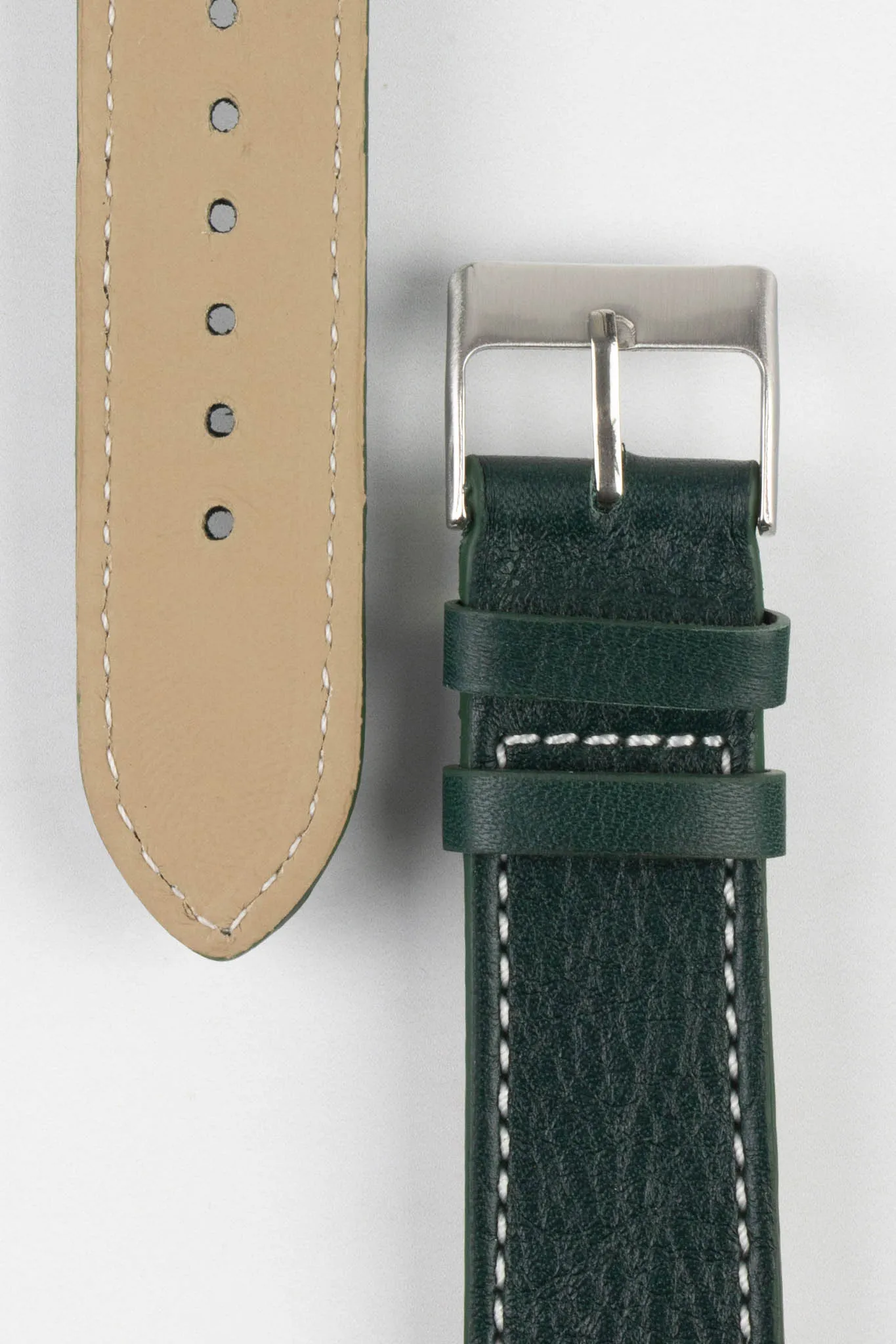 Pebro CLASSIC Unpadded Calfskin Leather Watch Strap in DARK GREEN