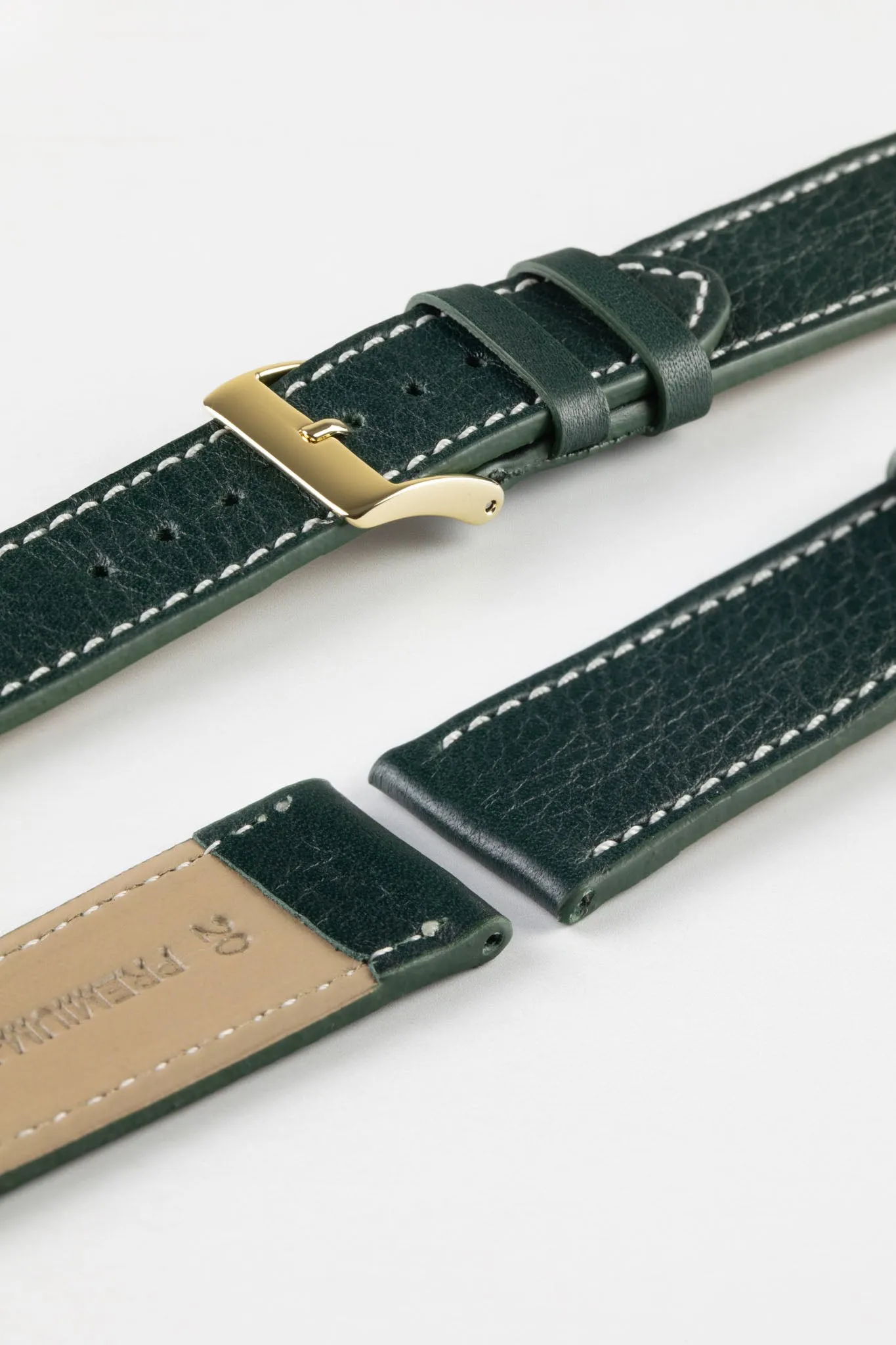 Pebro CLASSIC Unpadded Calfskin Leather Watch Strap in DARK GREEN