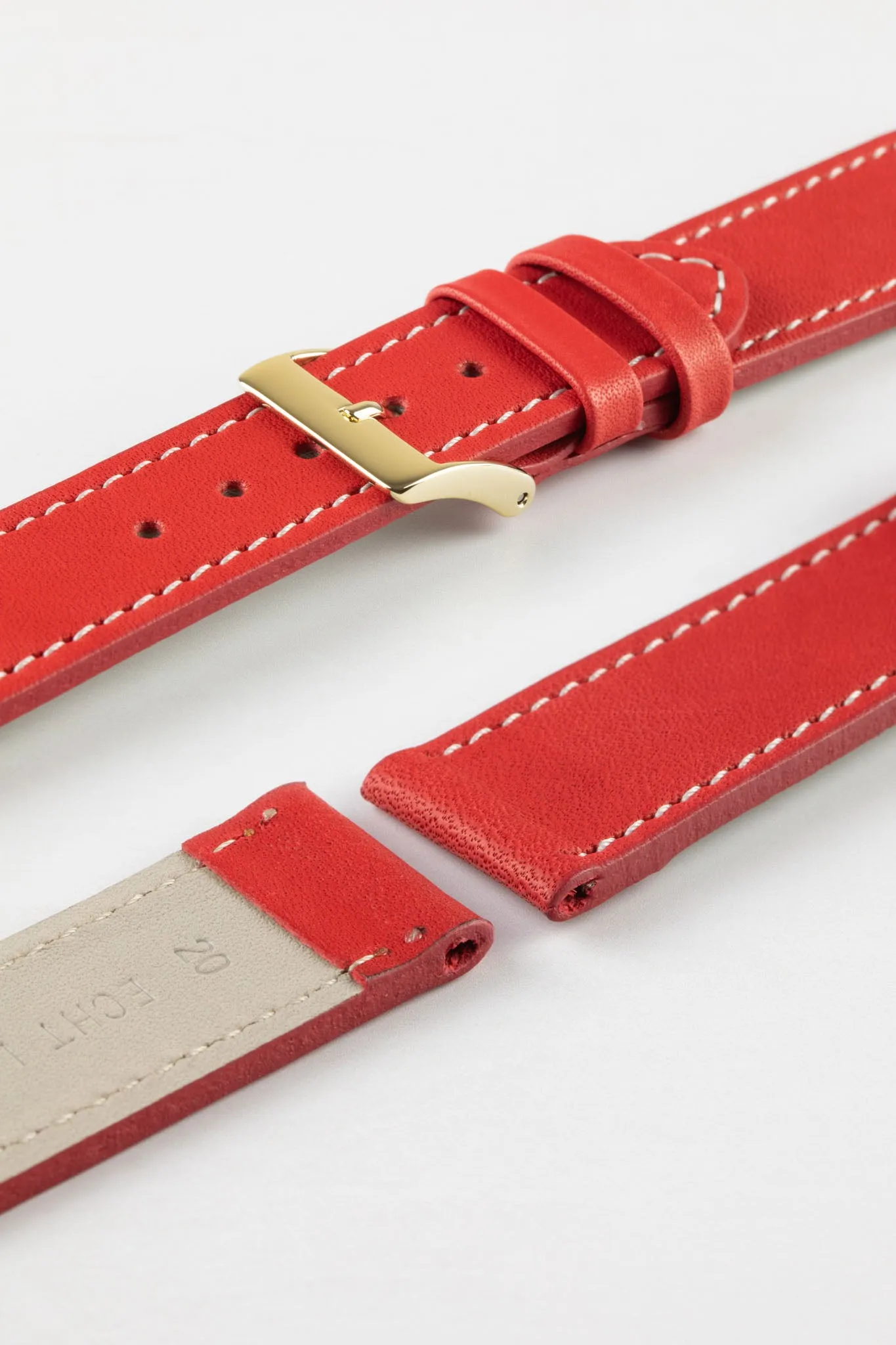 Pebro CLASSIC Unpadded Calfskin Leather Watch Strap in RED