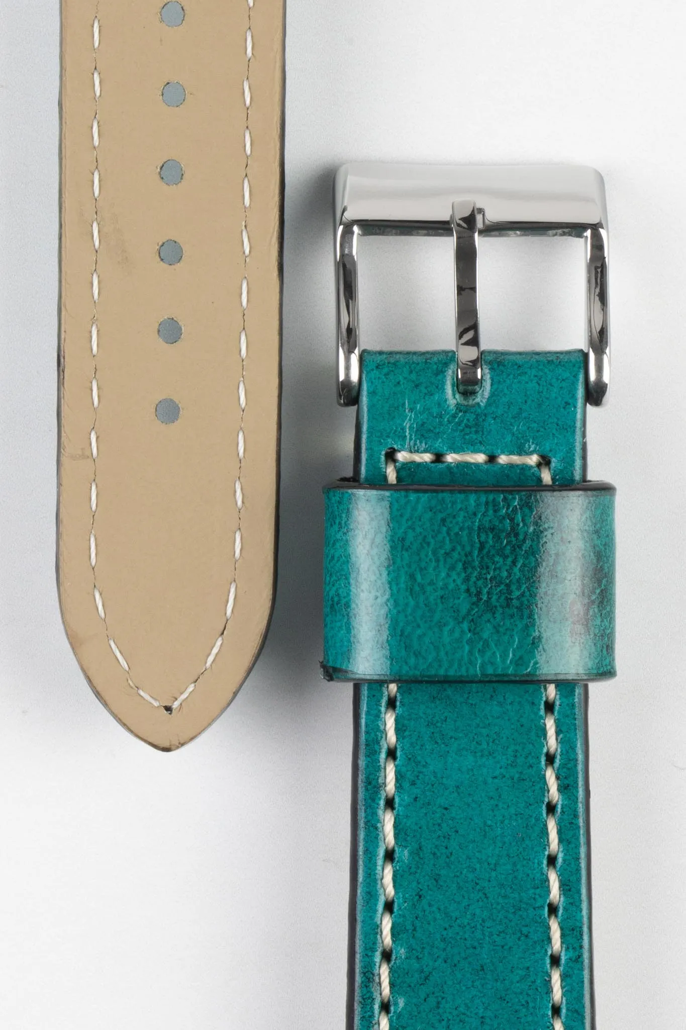 Pebro HISTORIC Hand-Finished Leather Watch Strap in TURQUOISE