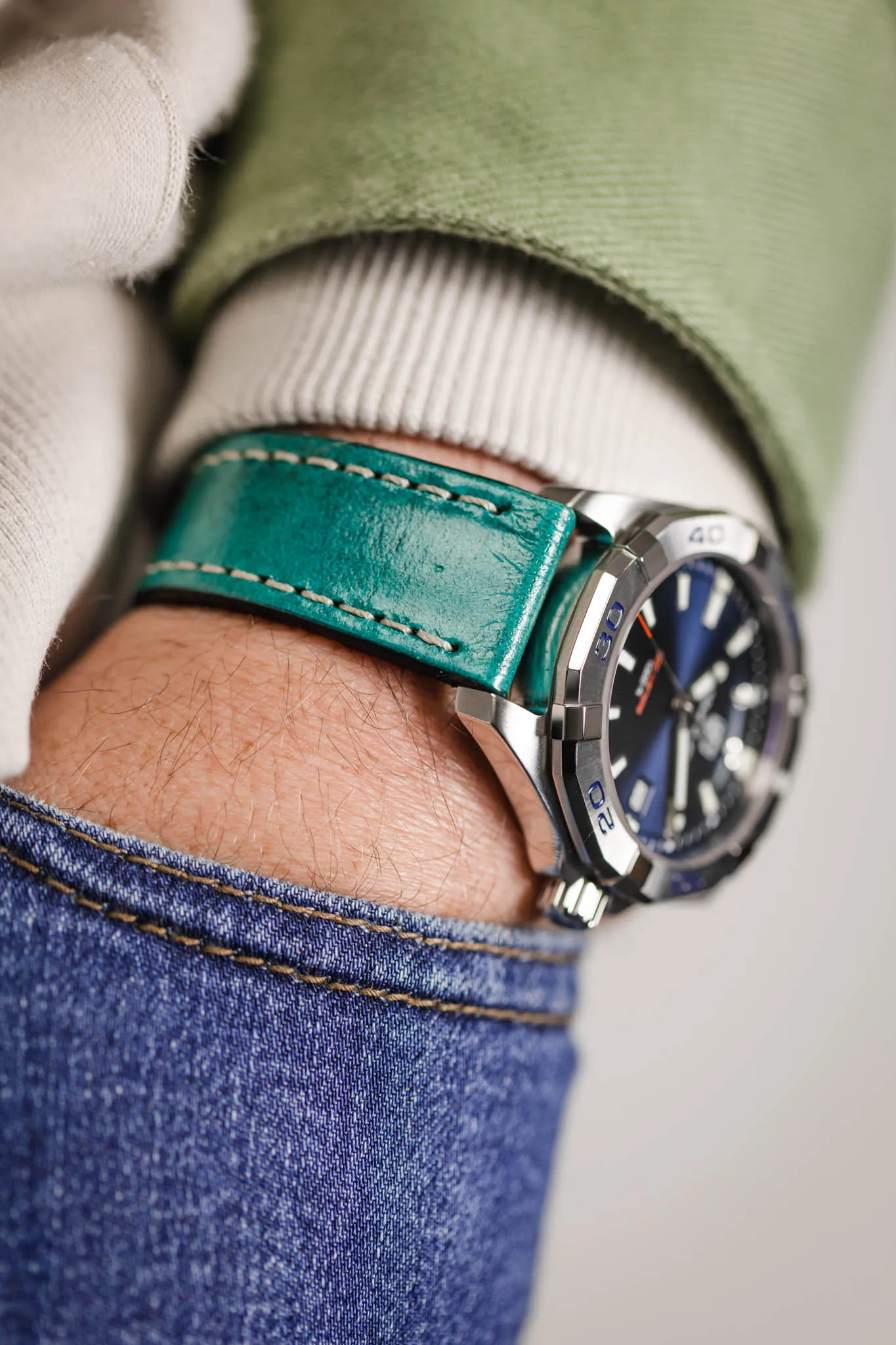 Pebro HISTORIC Hand-Finished Leather Watch Strap in TURQUOISE