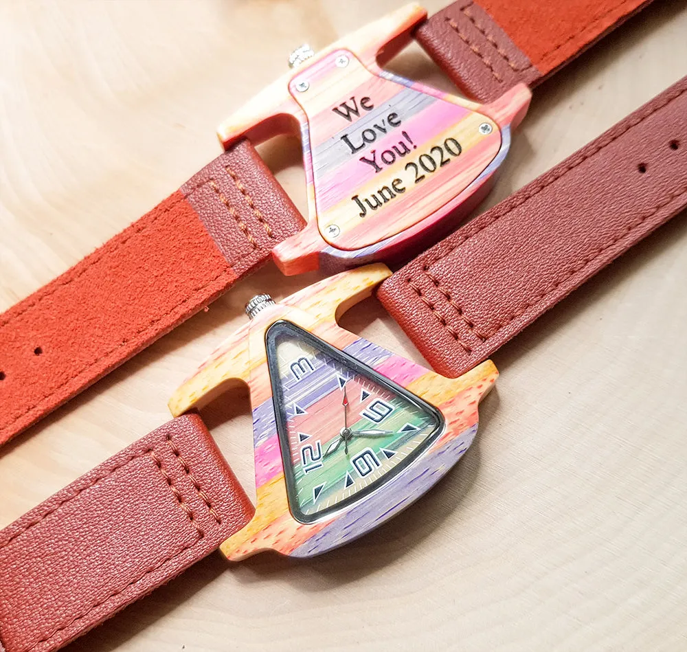 Rainbow Triangle Women's Wood Watch With Premium Leather Strap