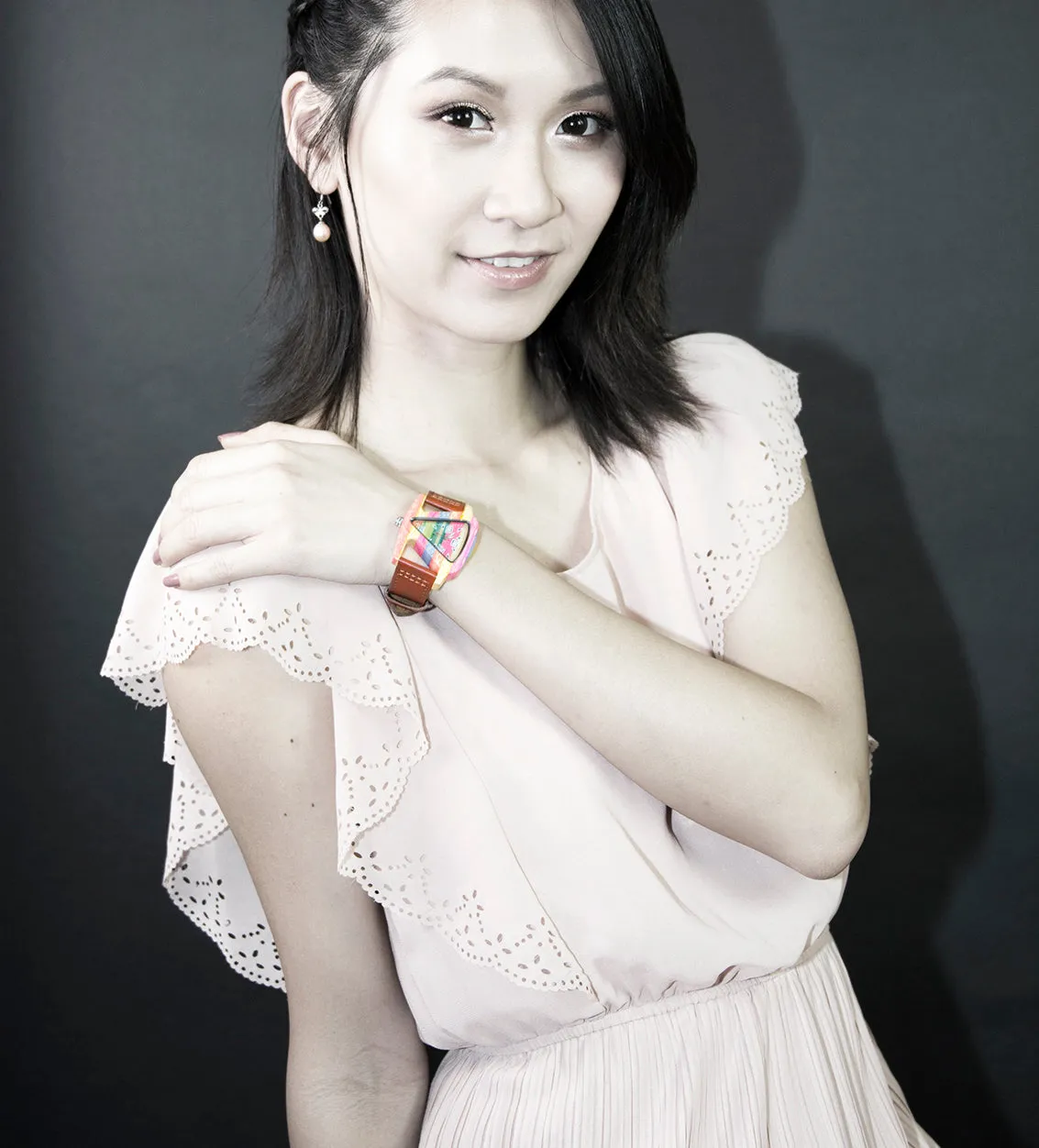 Rainbow Triangle Women's Wood Watch With Premium Leather Strap