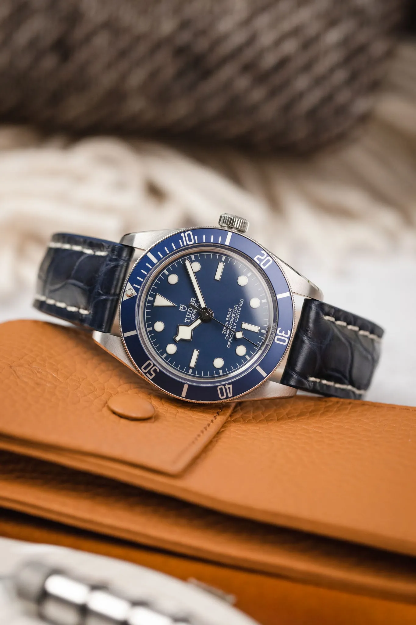 RIOS1931 AMBASSADOR Genuine Alligator Flank Padded Watch Strap in OCEAN BLUE
