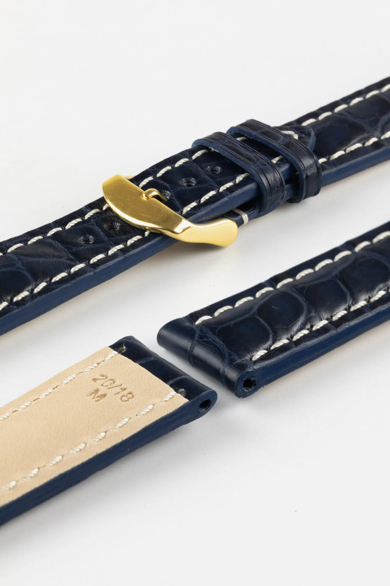 RIOS1931 AMBASSADOR Genuine Alligator Flank Padded Watch Strap in OCEAN BLUE