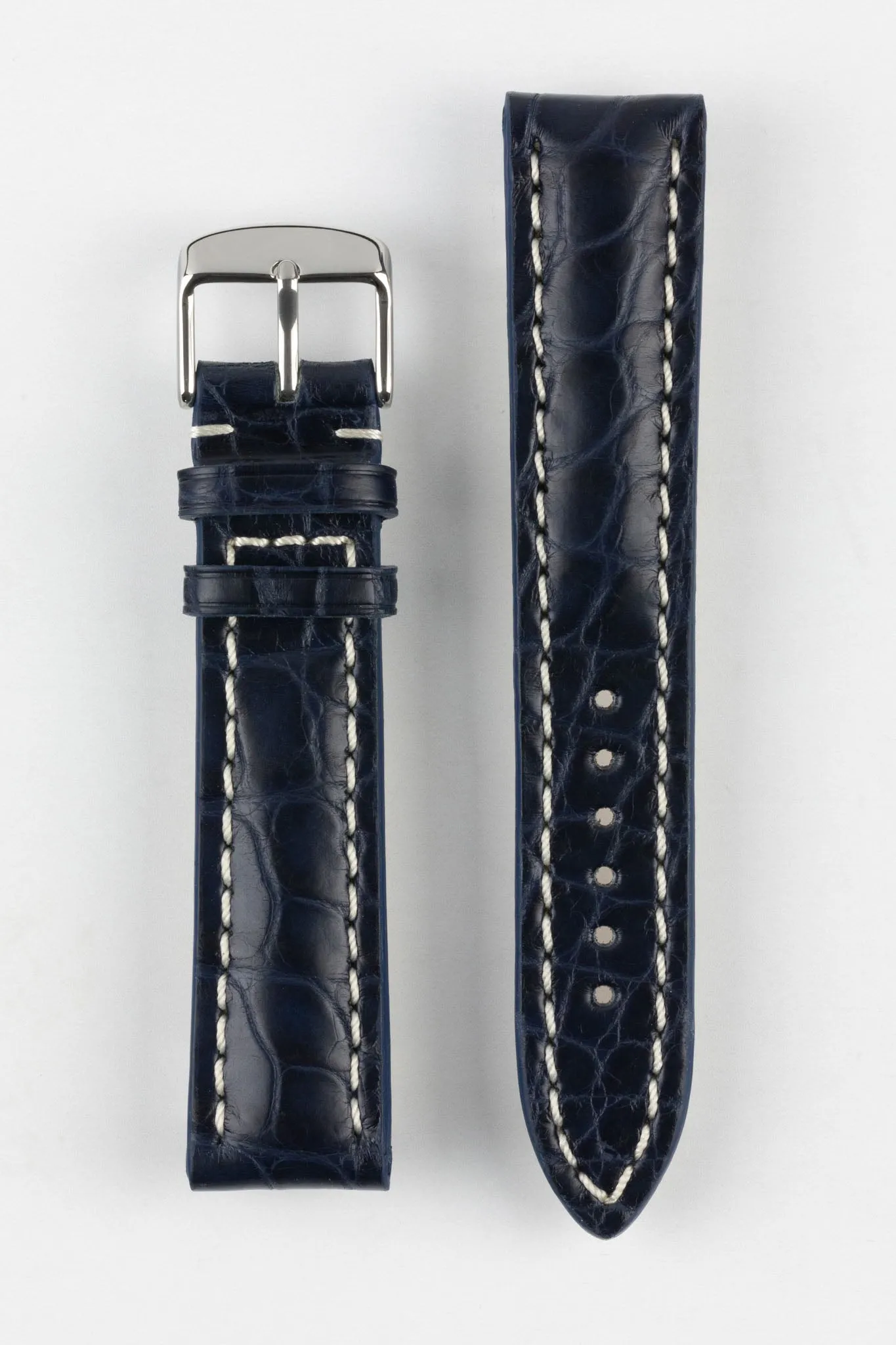 RIOS1931 AMBASSADOR Genuine Alligator Flank Padded Watch Strap in OCEAN BLUE
