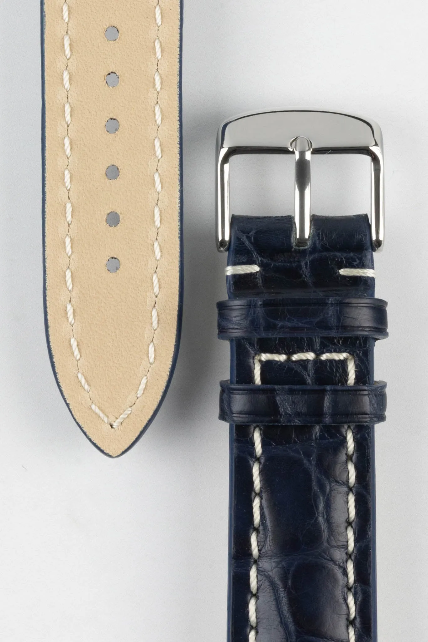 RIOS1931 AMBASSADOR Genuine Alligator Flank Padded Watch Strap in OCEAN BLUE