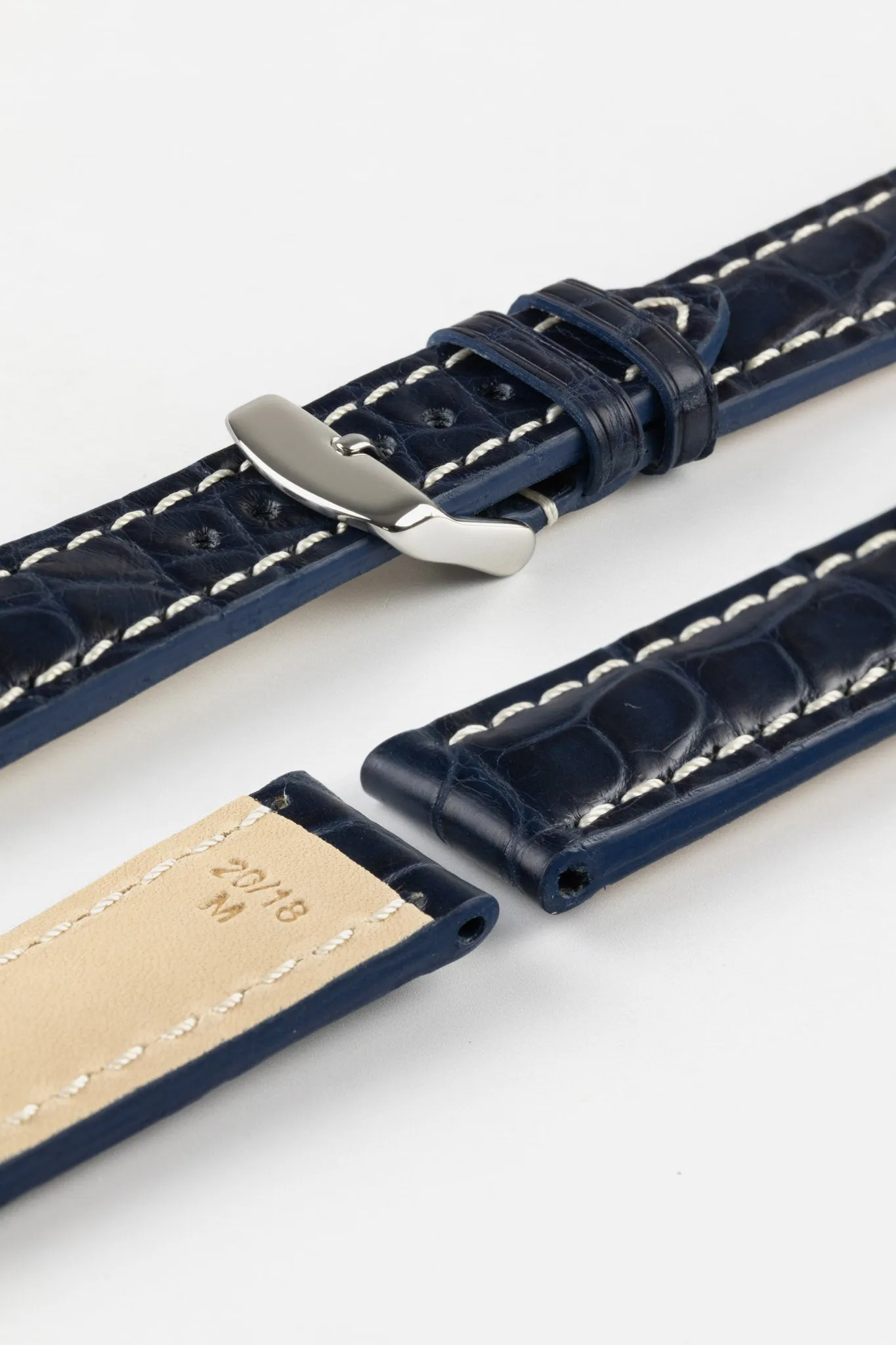 RIOS1931 AMBASSADOR Genuine Alligator Flank Padded Watch Strap in OCEAN BLUE