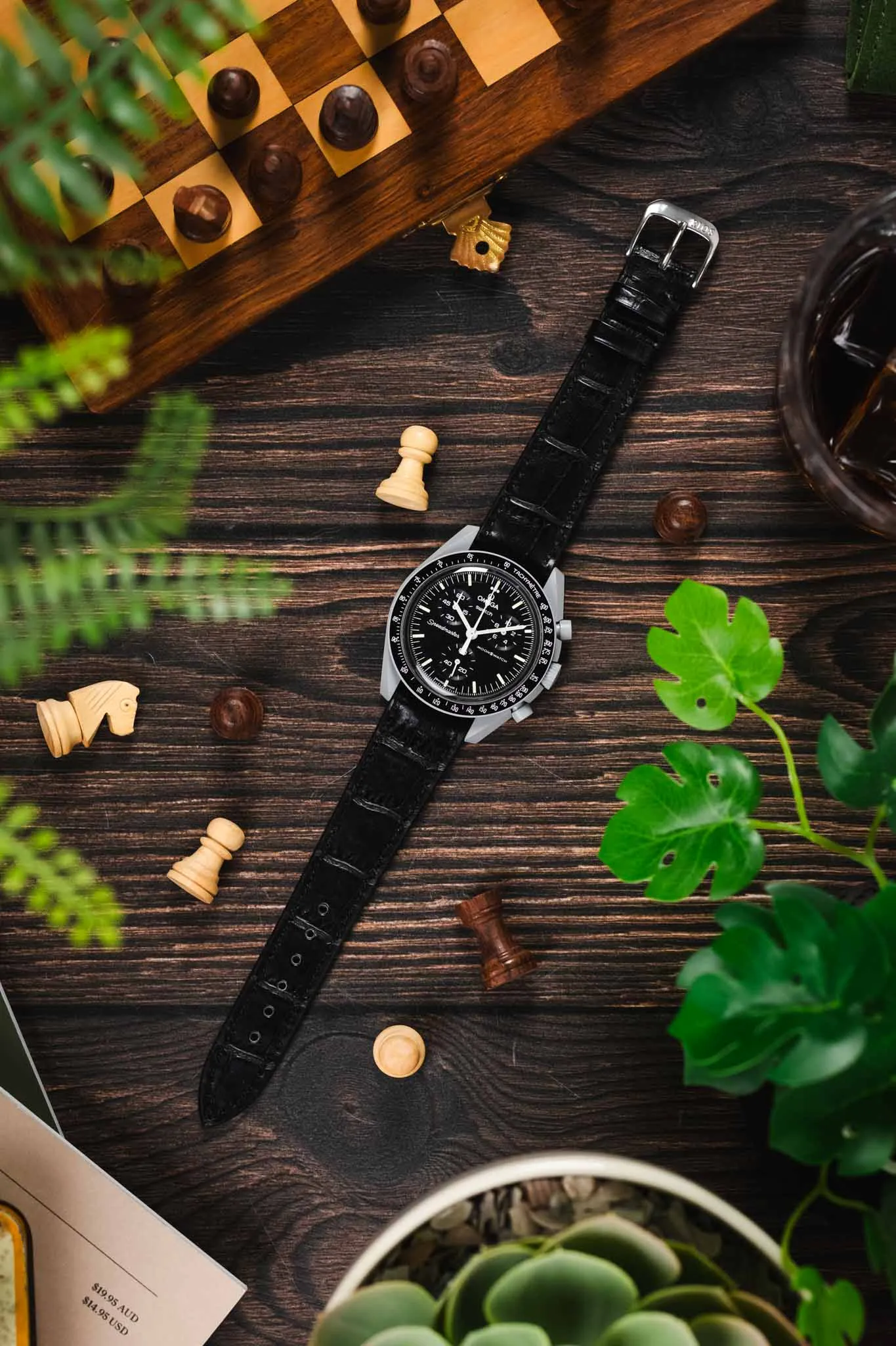 RIOS1931 ORLANDO Alligator-Embossed Leather Watch Strap in BLACK