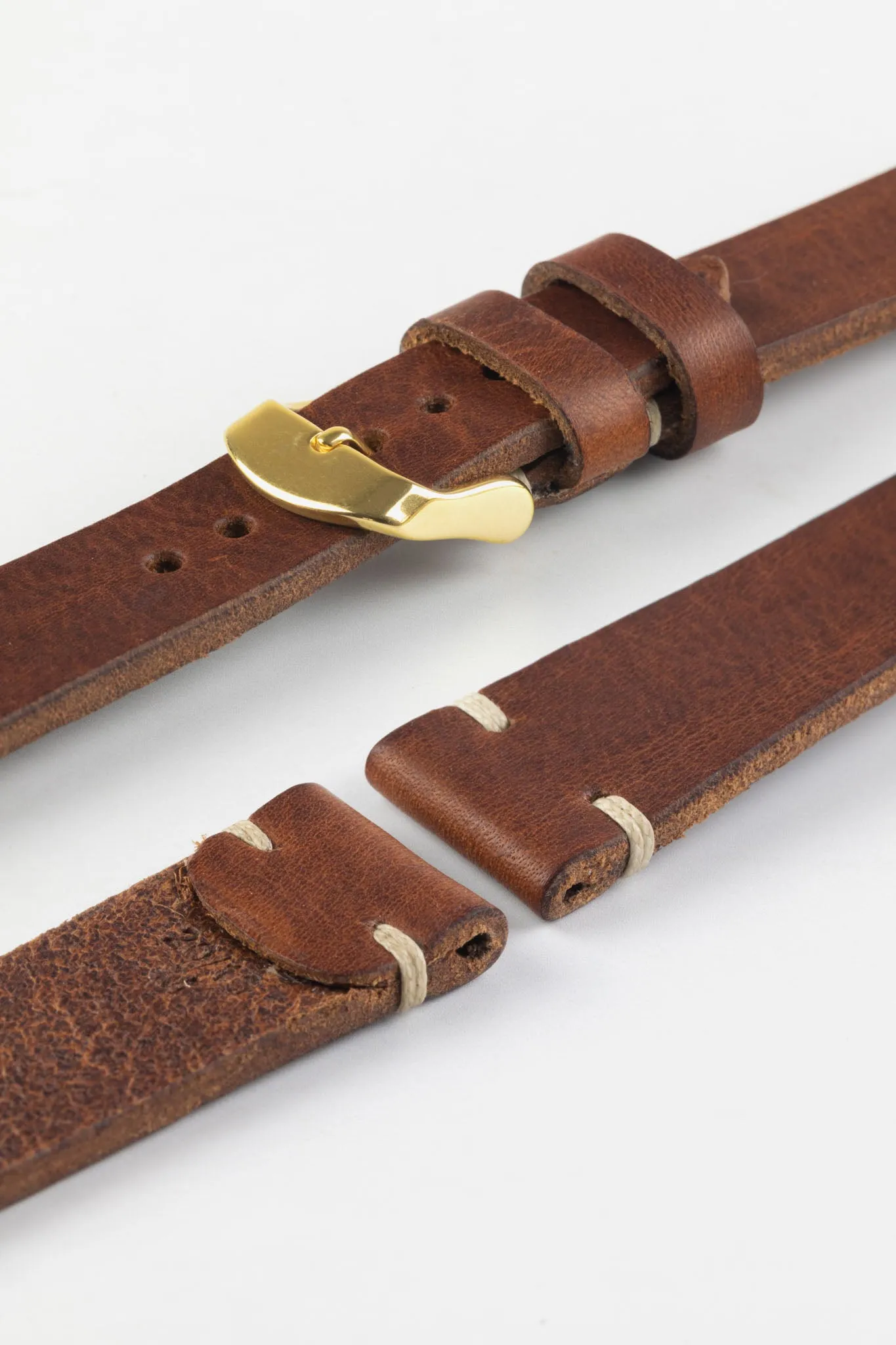 RIOS1931 WATTS Vintage Leather Watch Strap in MAHOGANY