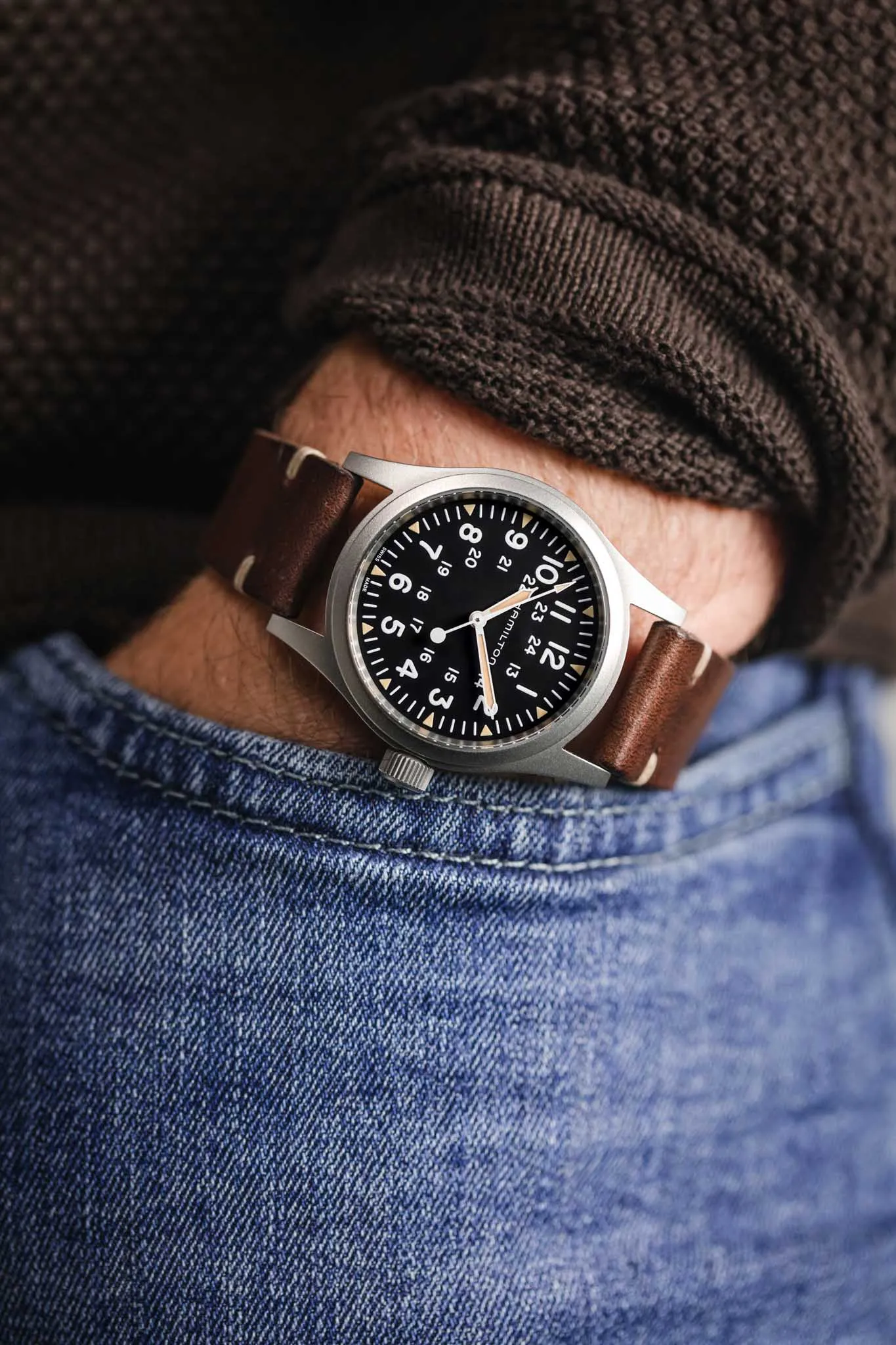 RIOS1931 WATTS Vintage Leather Watch Strap in MOCHA