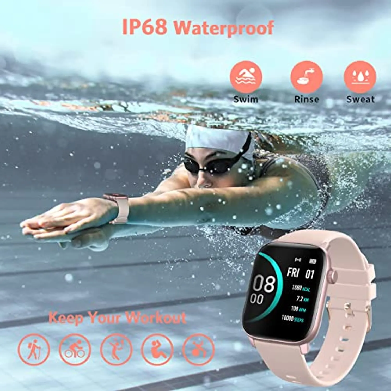 RIVERSONG Smart Watch for Women, Smartwatches for Android Phones and iPhone Compatible, 1.69" Full Touch Screen Activity Fitness Tracker Watch with Heart Rate Blood Oxygen Sleep Monitor