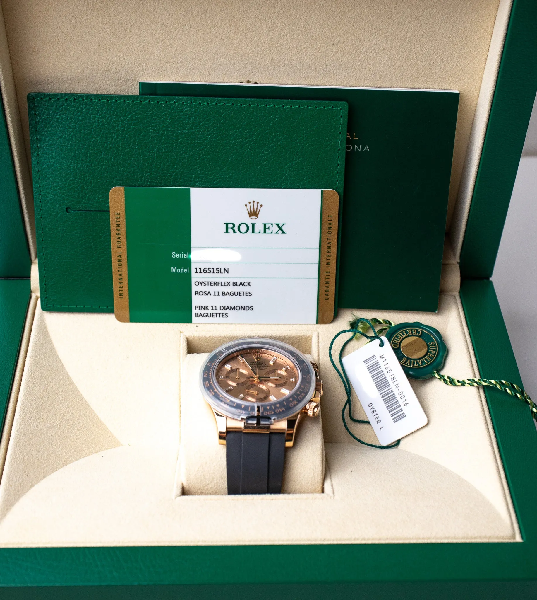 Rolex Daytona Everose Sundust Baguette Diamond Dial 116515LN