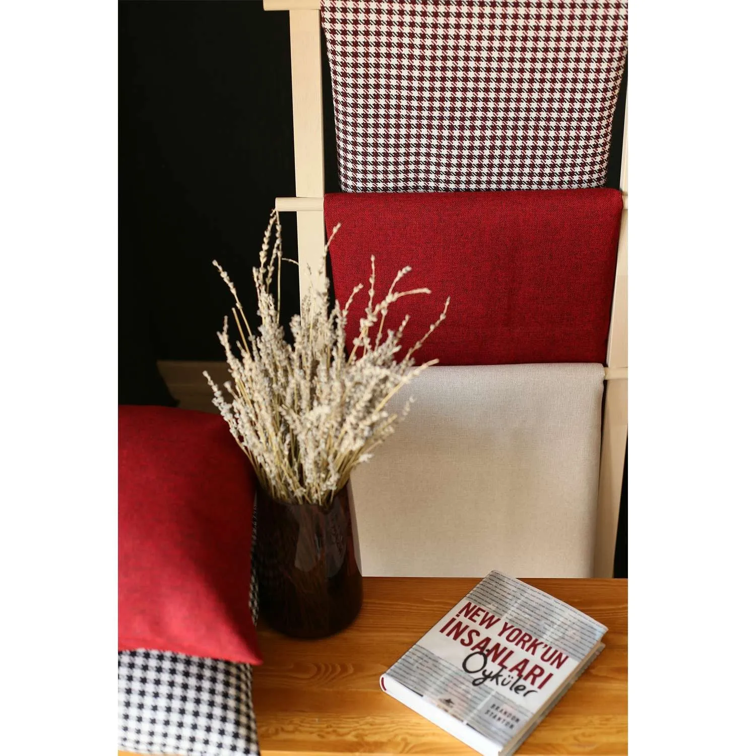 Set of 4 Red and Black Houndstooth Pillow Covers