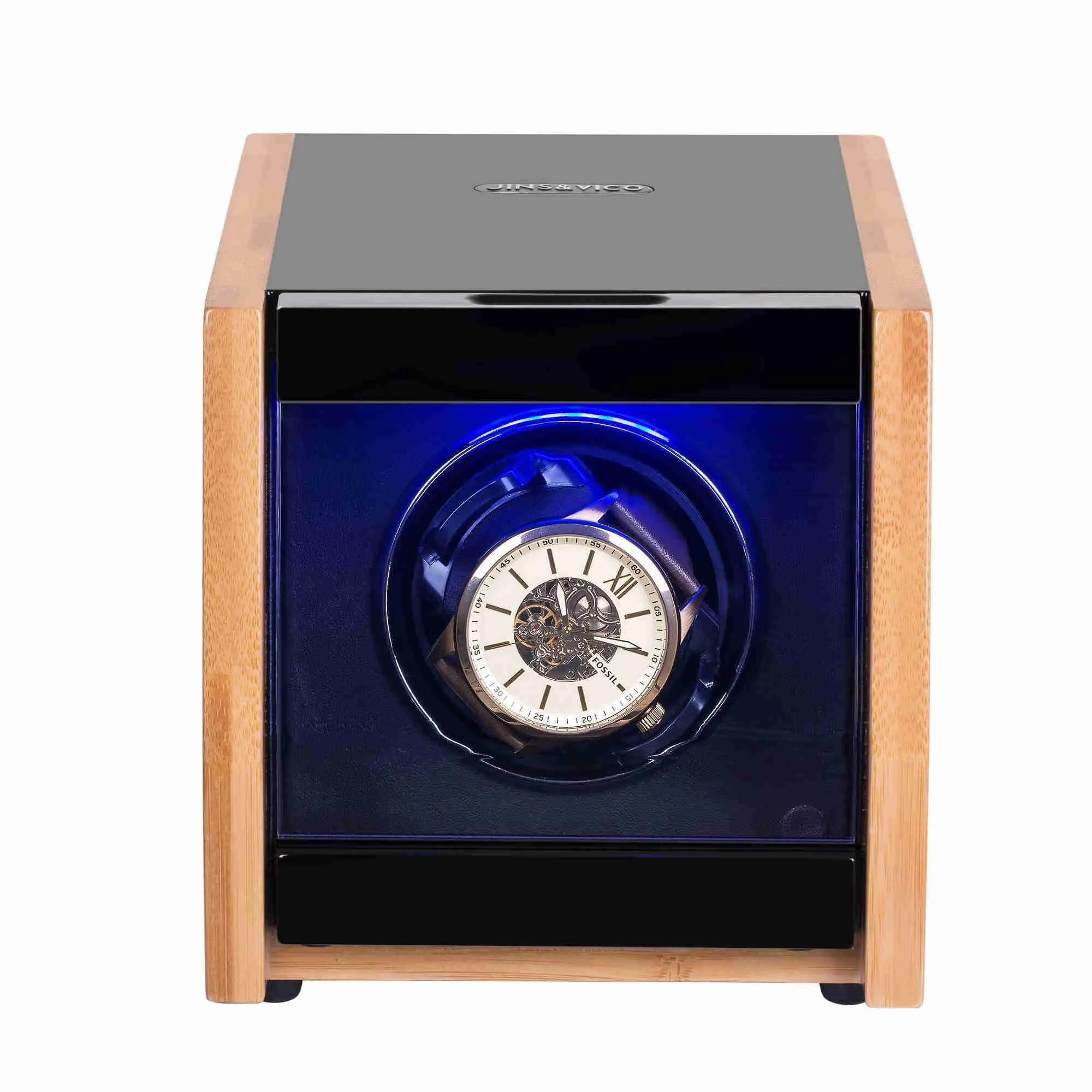 Single Watch Winder in Bamboo Shell with LED Light, JINS&VICO