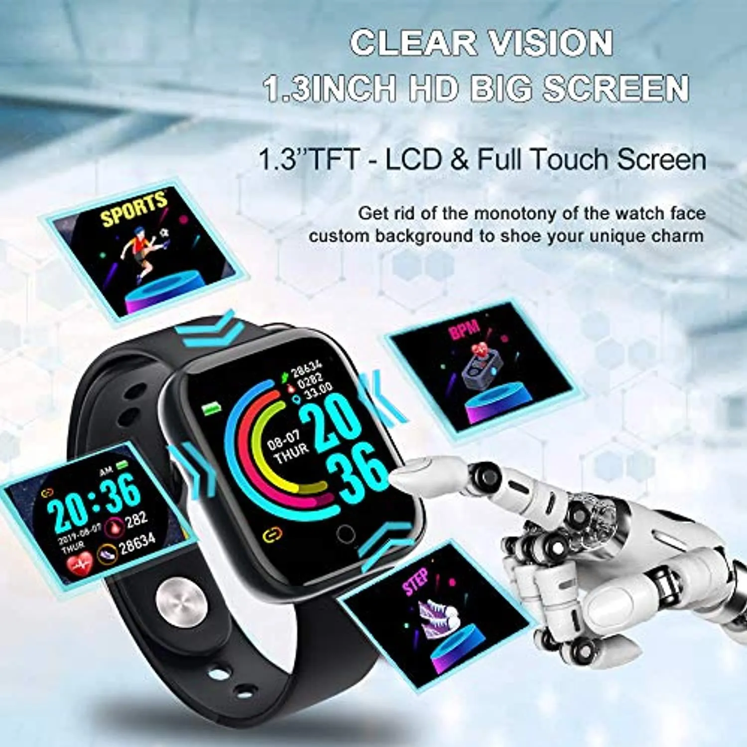 Smart Watch, Fitness Tracker with Heart Rate Monitor, Activity Tracker with 1.3 Inch Touch Screen,Waterproof,Sleep Monitor,Activity Tracker Pedometer for Women and Men,for iPhone Android (Black)