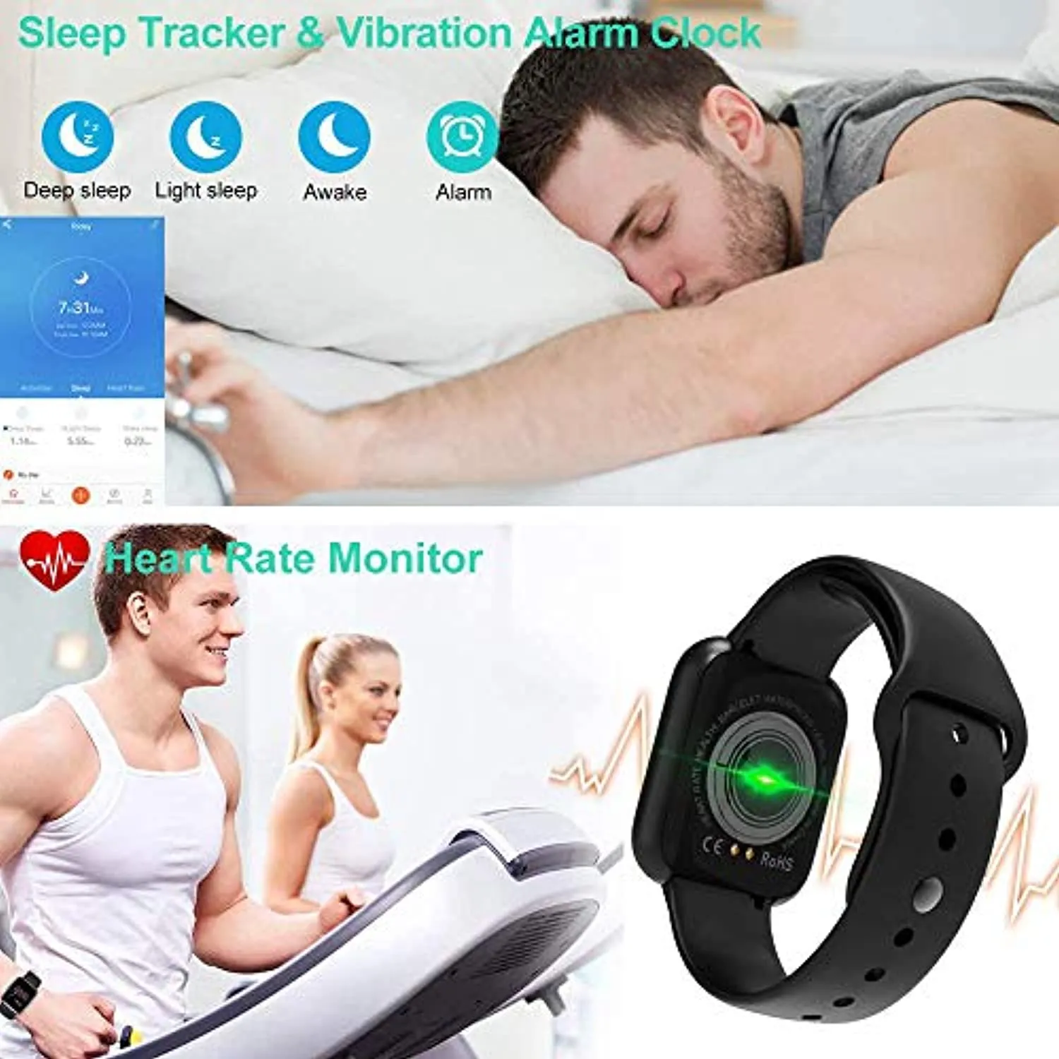 Smart Watch, Fitness Tracker with Heart Rate Monitor, Activity Tracker with 1.3 Inch Touch Screen,Waterproof,Sleep Monitor,Activity Tracker Pedometer for Women and Men,for iPhone Android (Black)
