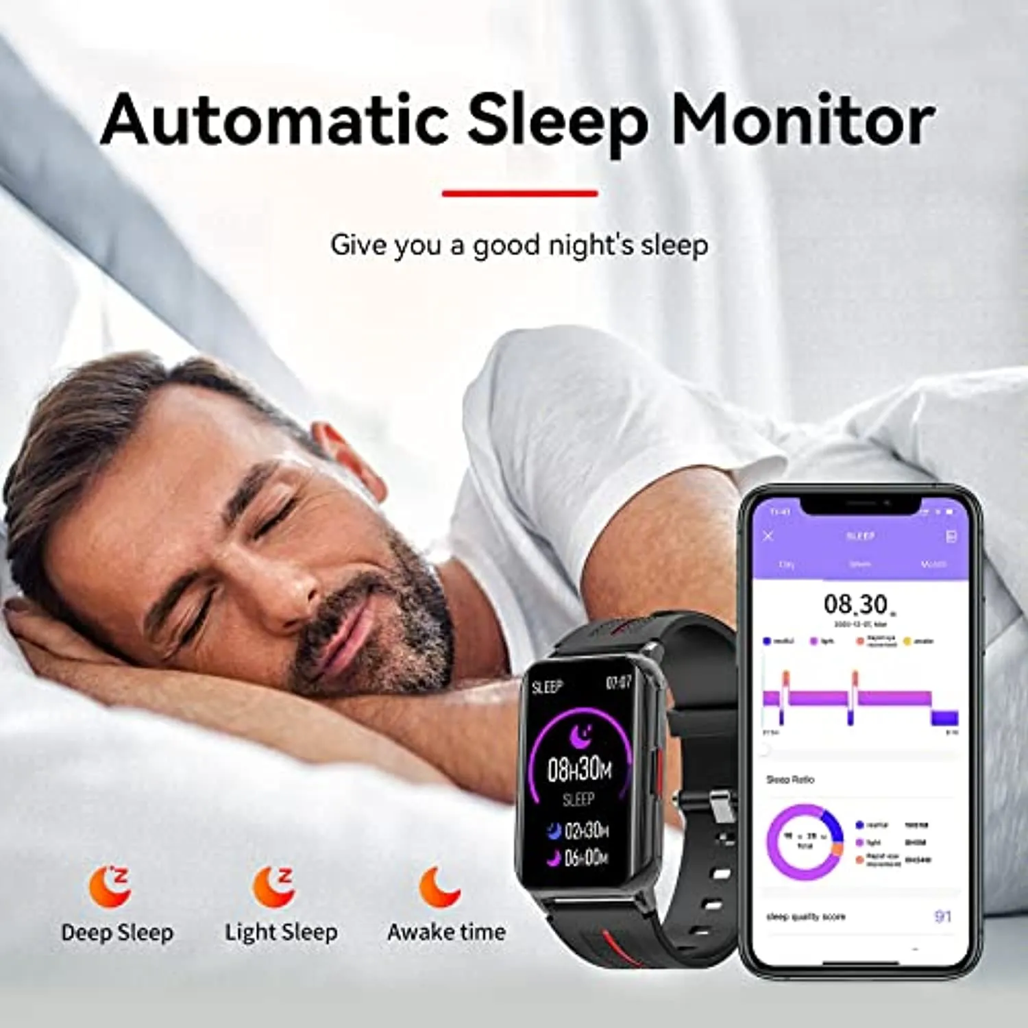 Smart Watch for Android iOS Phones Compatible 1.57 inch Full Touch Screen Fitness Tracker with Heart Rate & Blood Oxygen Monitoring IP68 Waterproof Smart Watches for Men Women (Black)