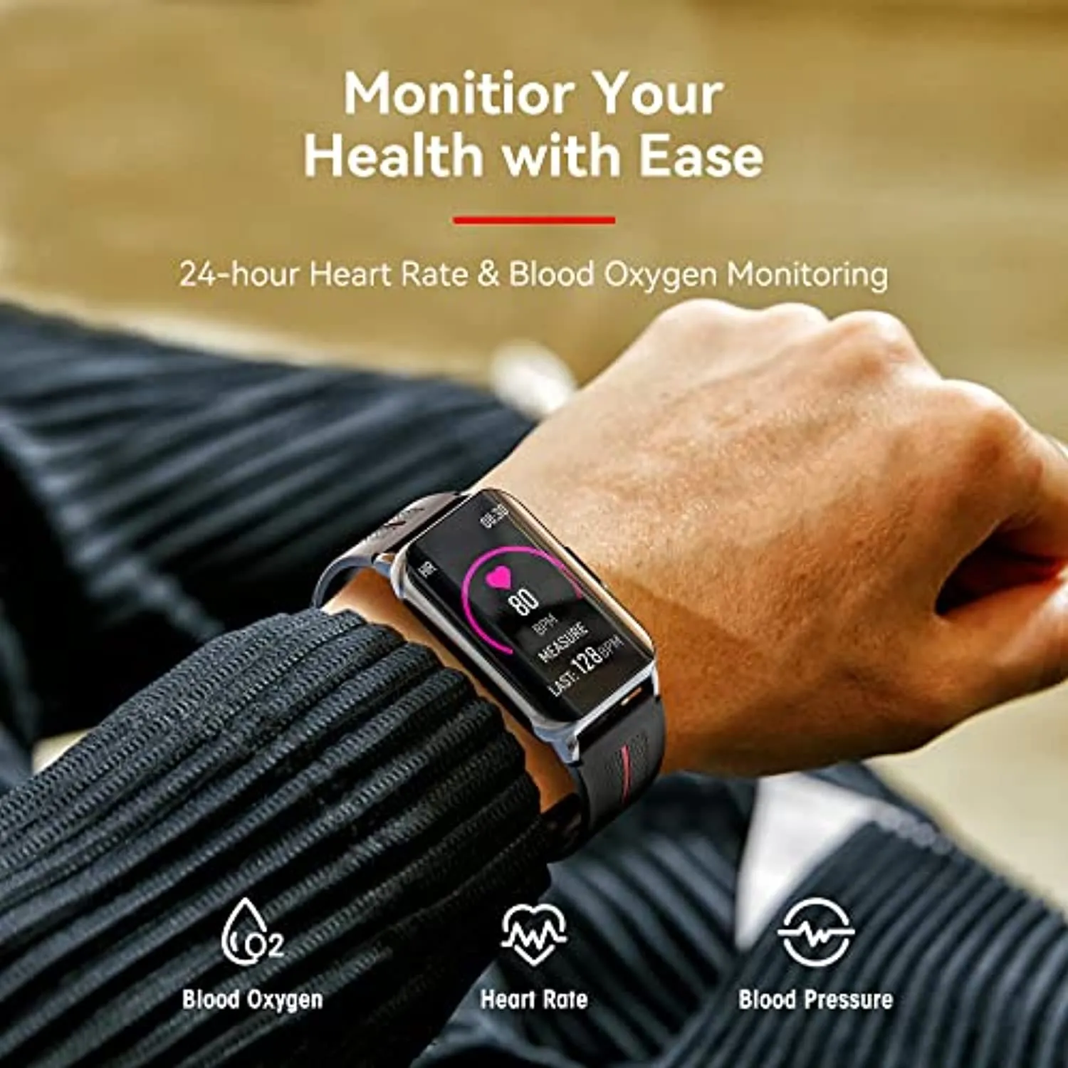 Smart Watch for Android iOS Phones Compatible 1.57 inch Full Touch Screen Fitness Tracker with Heart Rate & Blood Oxygen Monitoring IP68 Waterproof Smart Watches for Men Women (Black)