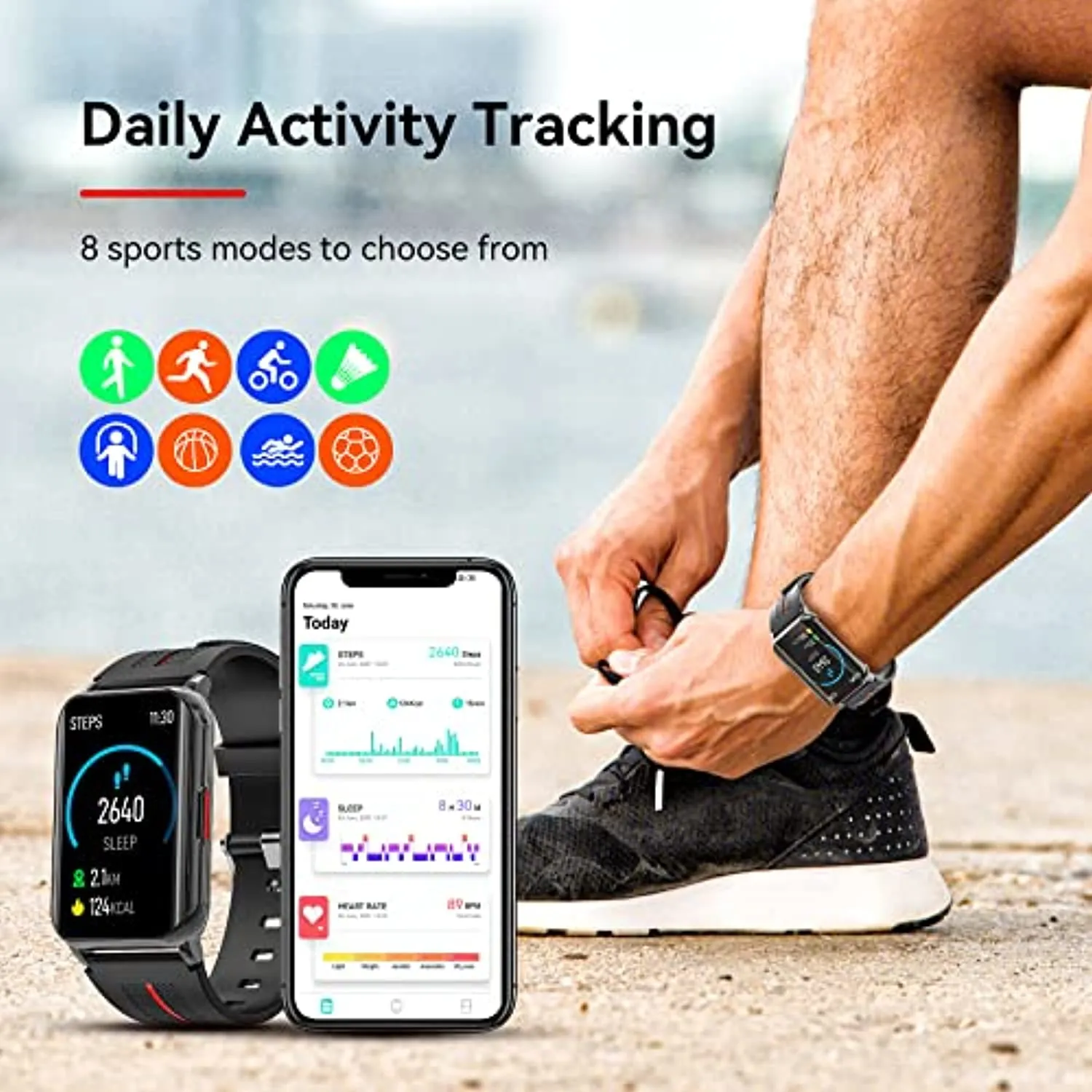 Smart Watch for Android iOS Phones Compatible 1.57 inch Full Touch Screen Fitness Tracker with Heart Rate & Blood Oxygen Monitoring IP68 Waterproof Smart Watches for Men Women (Black)