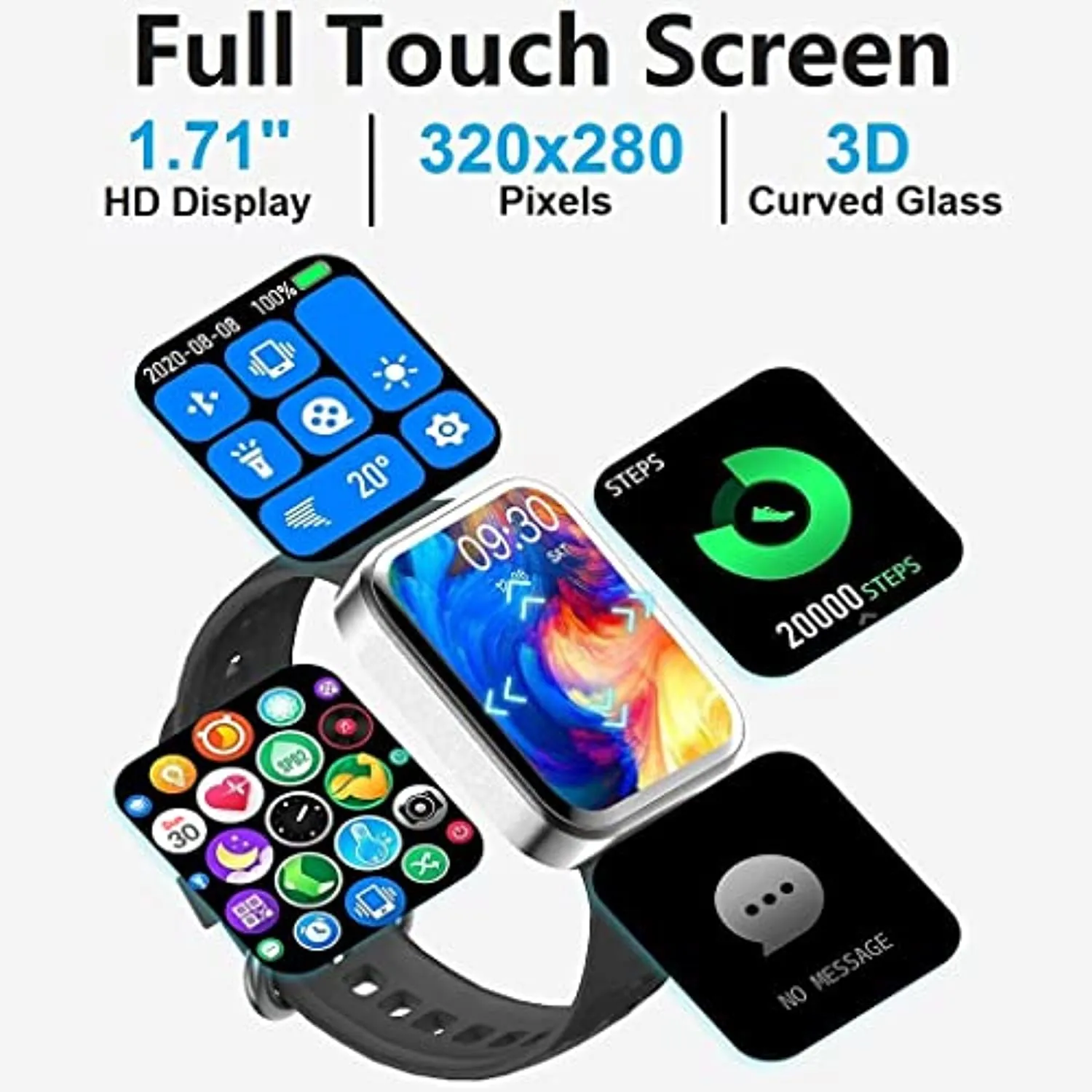 Smart Watch for Android Phones iPhone Compatible IP68 Waterproof Smartwatch Touch Screen Fitness Tracker Fitness Watch Heart Rate Monitor Blood Oxygen Smart Watches for Men Women