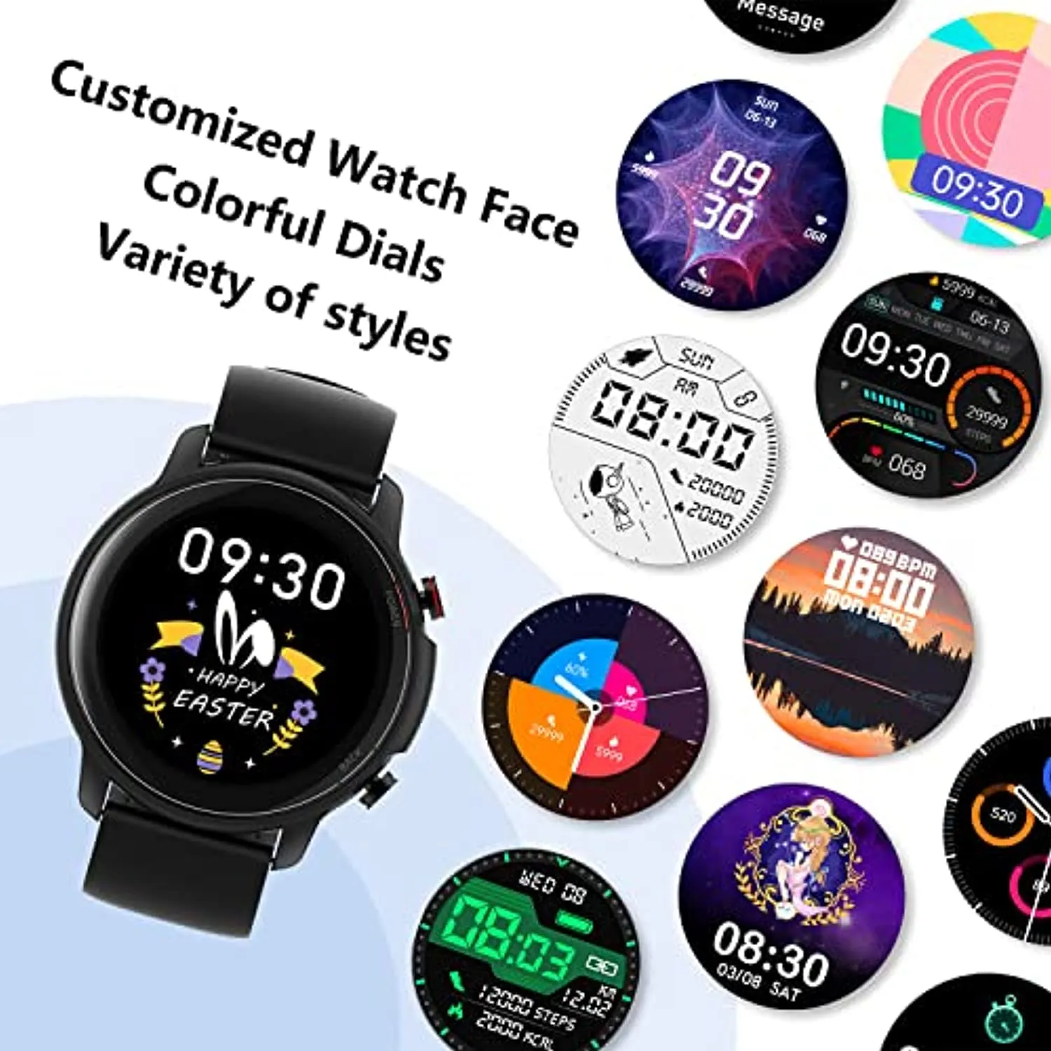 Smart Watch, SKMEI Smartwatch with Fitness Tracker, IP68 Waterproof Activity Tracker with Heart Rate Monitor, Step Counter, Blood Pressure, Compatible for Android & iOS Phones (Black)