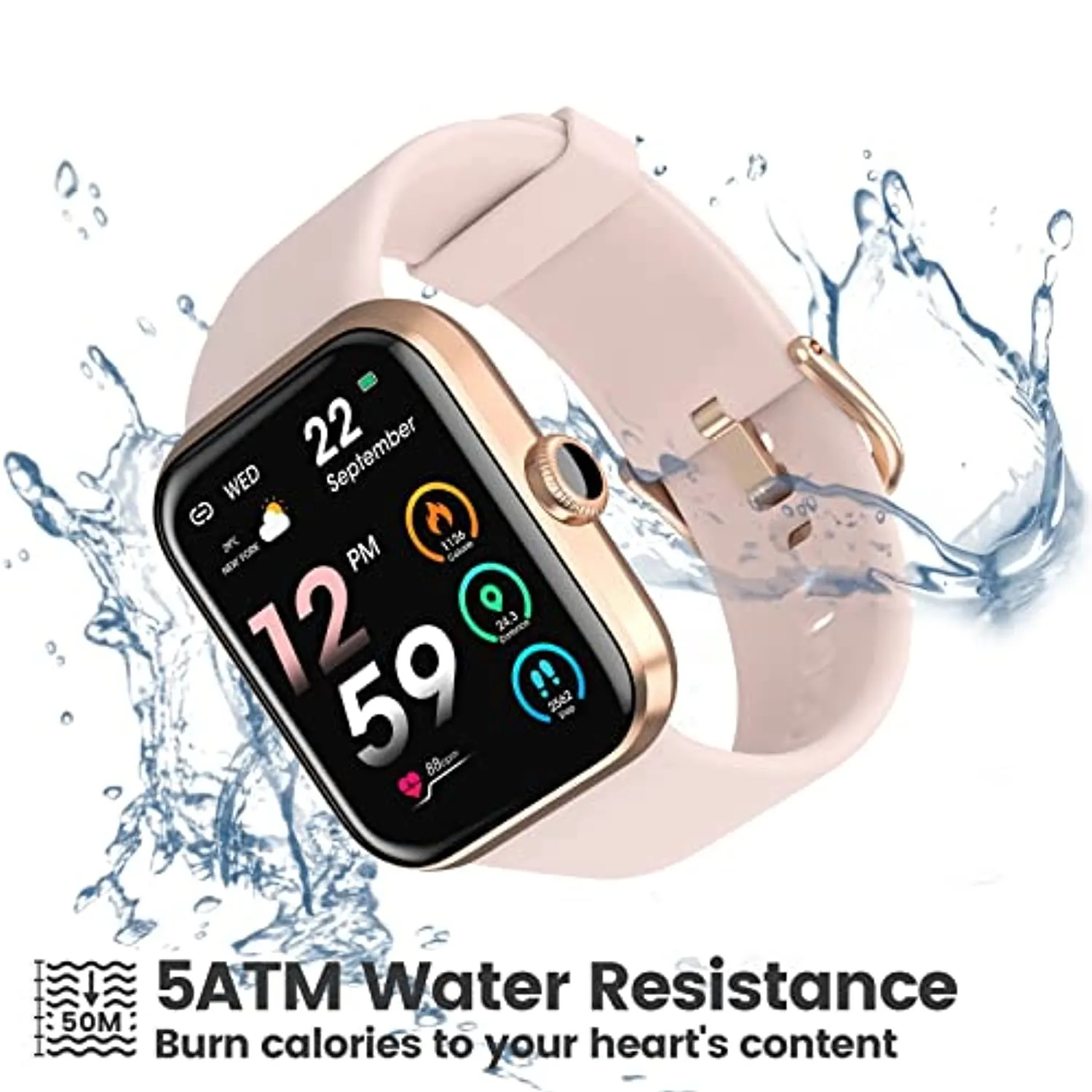 Smart Watches for Women, AOKESI Smartwatch with Alexa Built-in for Android Phones and iPhone Compatible, 5ATM Waterproof Activity Tracker with 24/7 Heart Rate, Blood Oxygen, Sleep Monitor, Watch Pink
