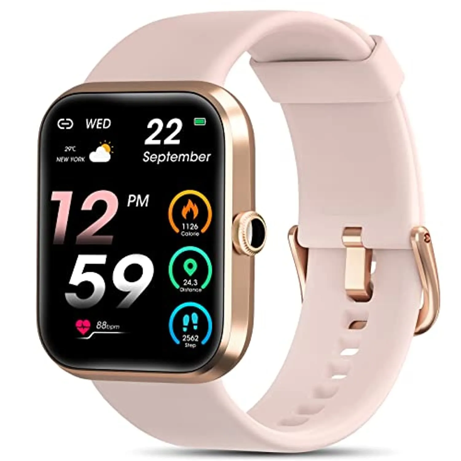 Smart Watches for Women, AOKESI Smartwatch with Alexa Built-in for Android Phones and iPhone Compatible, 5ATM Waterproof Activity Tracker with 24/7 Heart Rate, Blood Oxygen, Sleep Monitor, Watch Pink
