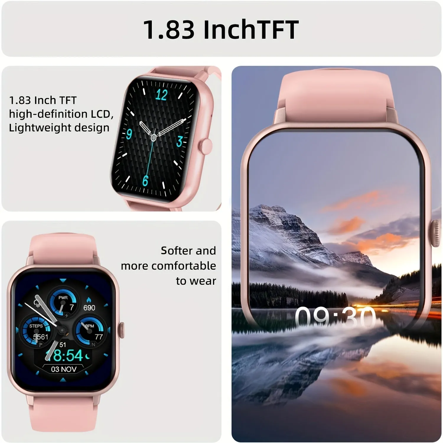 Smartwatch with 4.65cm Touchscreen, Multi-Sport Digital Call & SMS Capabilities, 230mAh Rechargeable Lithium Battery, PC Case, Electronic Drive - Fitness Tracker with Pedometer & 100  Exercise Modes- FS