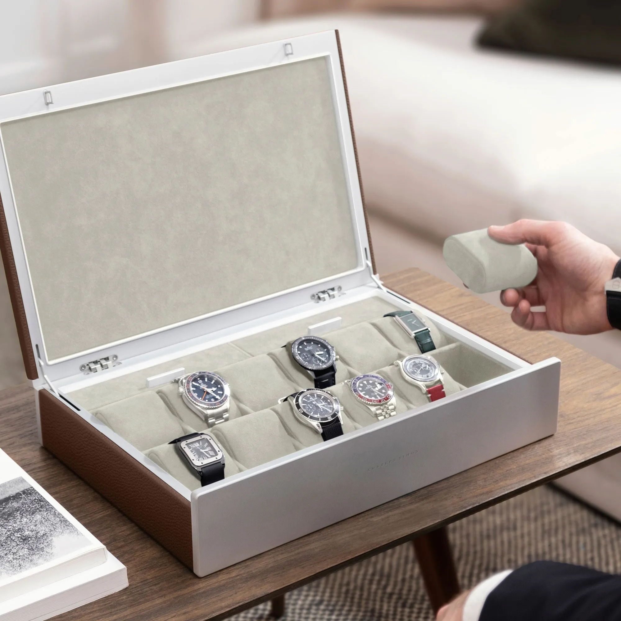 SPENCE 12 WATCH BOX - TAN / GREY