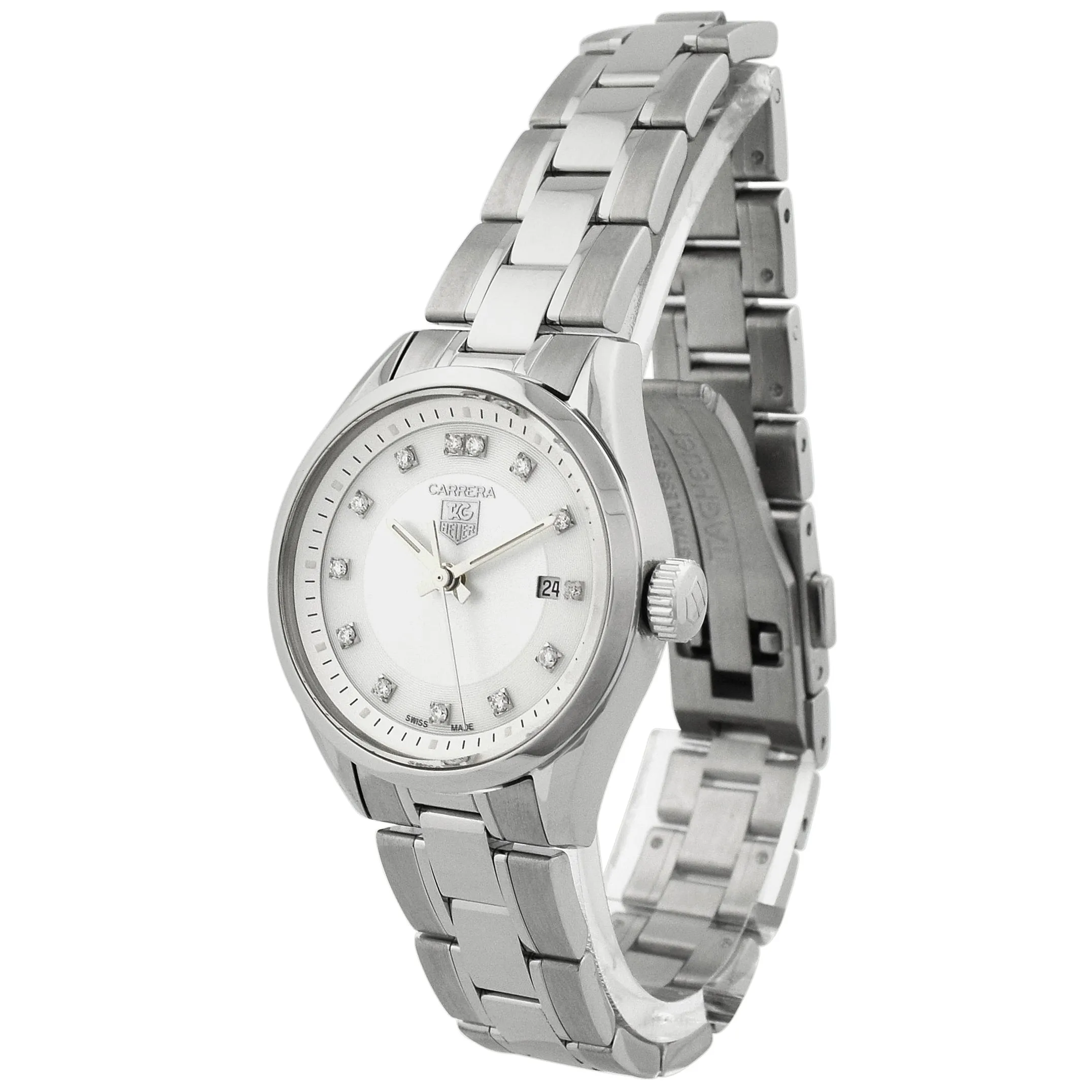 Tag Heuer Lady's Carrera Quartz Stainless Steel 27mm White MOP Diamond Dial Watch Reference #: WV1411.BA0793