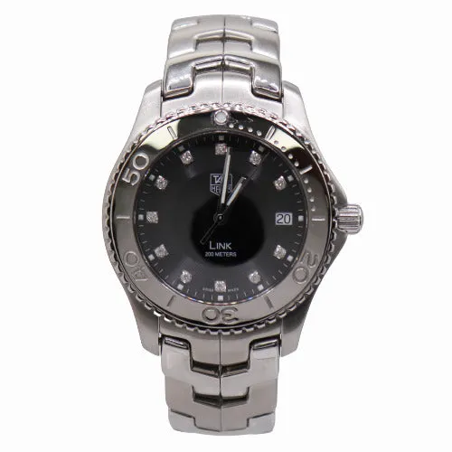 TAG Heuer Men's Link Stainless Steel 39mm Black Diamond Dial Watch Reference #wj1113.ba0575