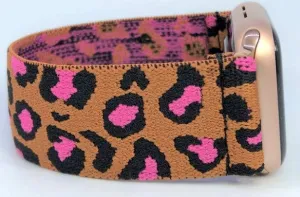 Tan and Pink Cheetah Nylon Apple Watch Band