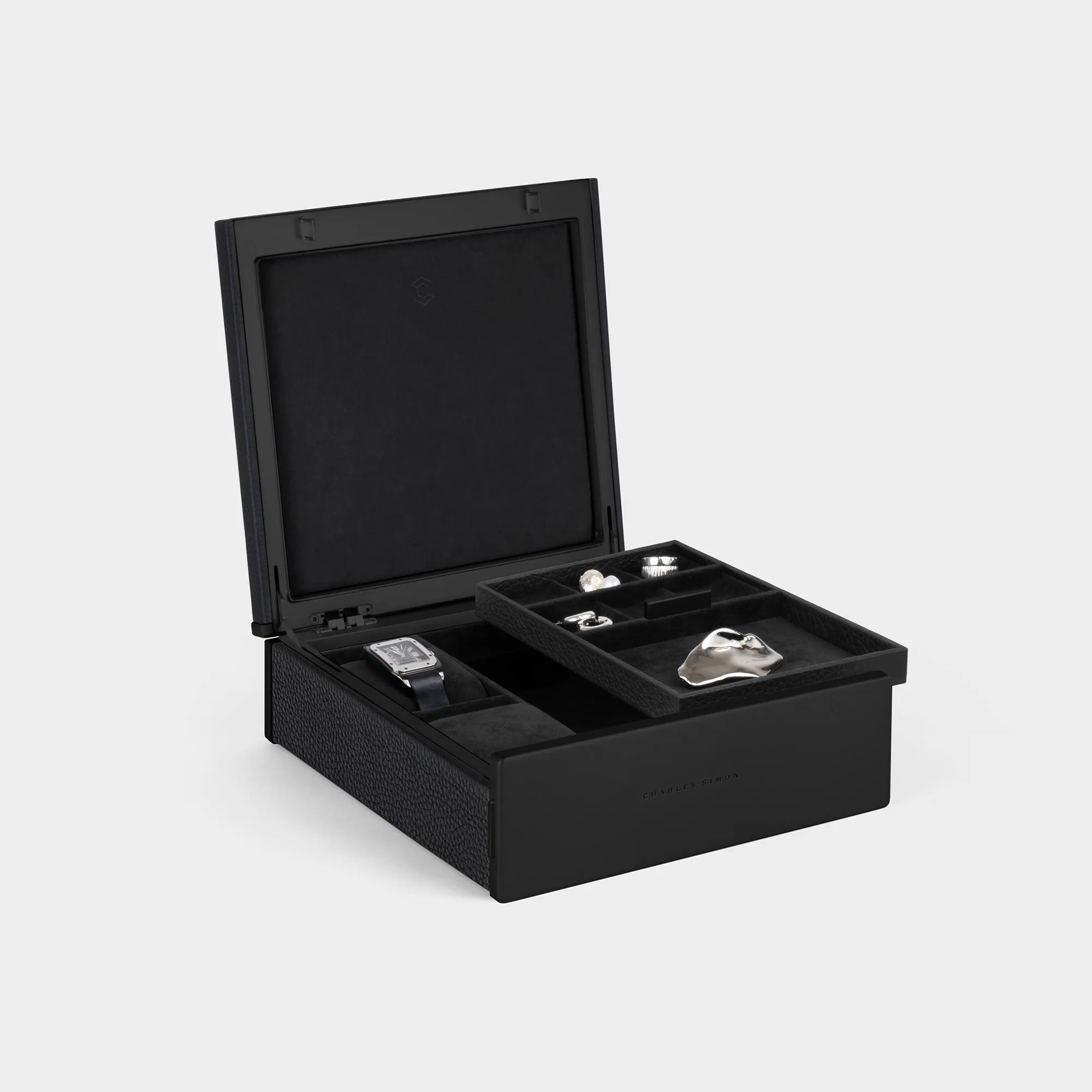 TAYLOR 2 WATCH AND JEWELRY BOX - BLACK / BLACK