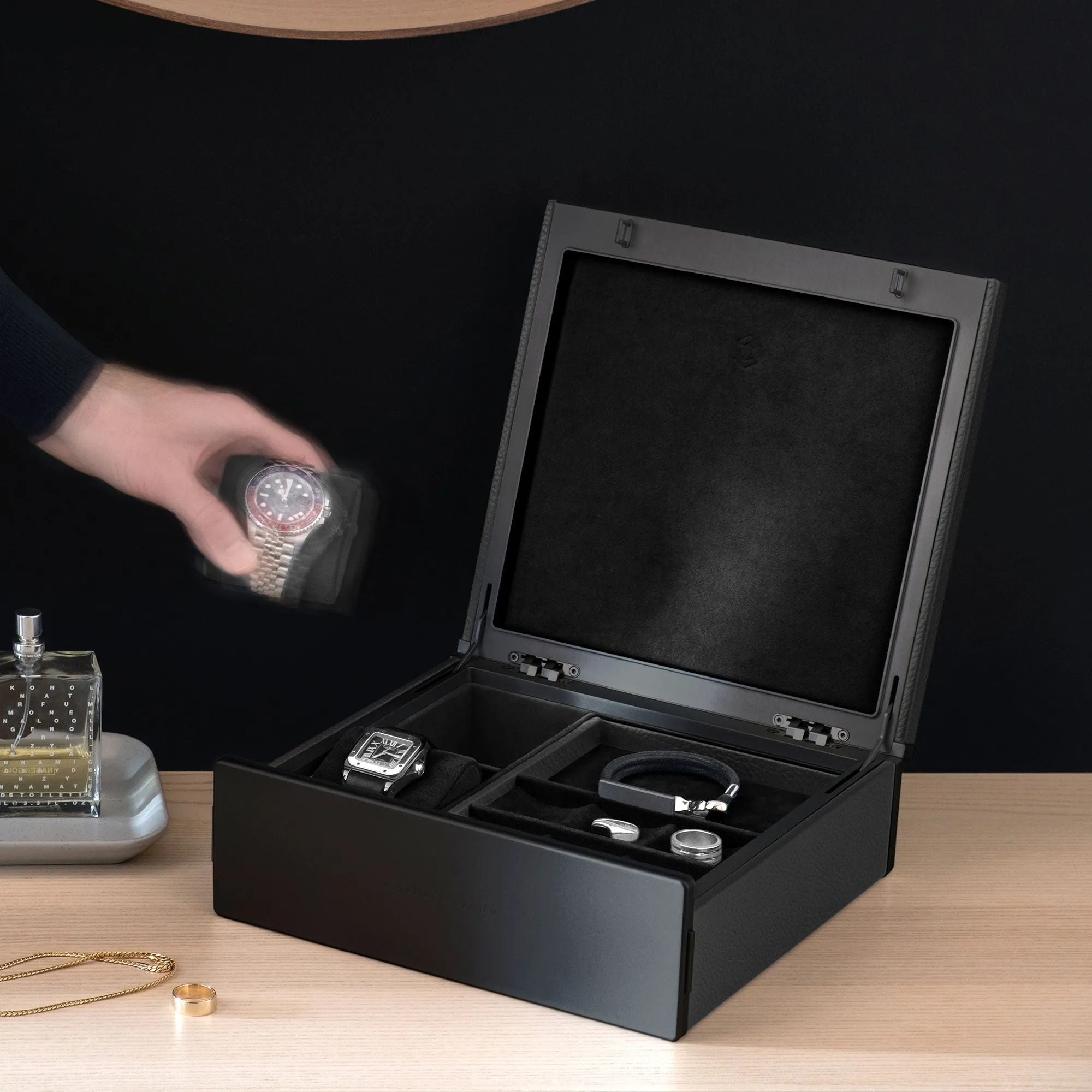 TAYLOR 2 WATCH AND JEWELRY BOX - BLACK / BLACK