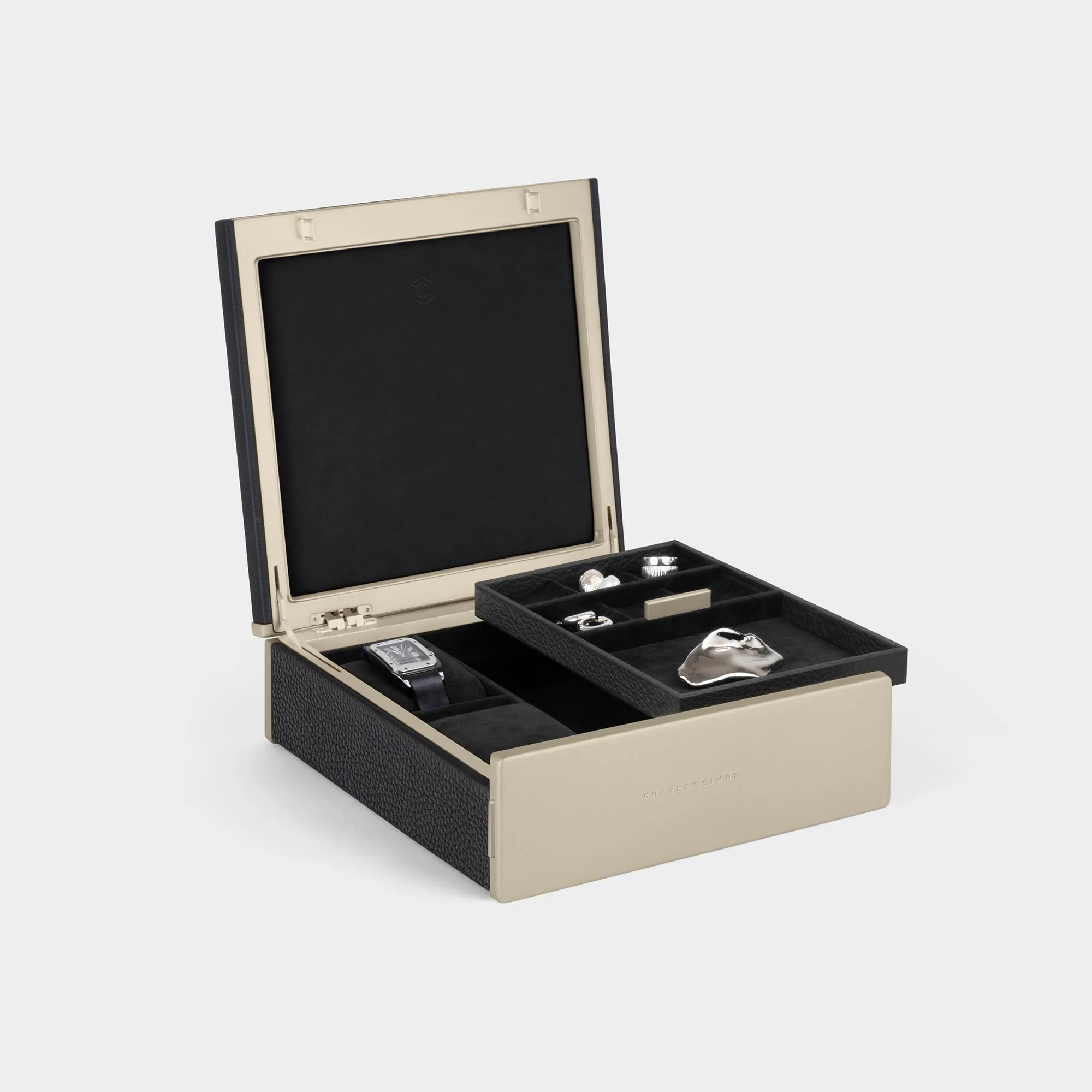 TAYLOR 2 WATCH AND JEWELRY BOX - BLACK / CHAMPAGNE