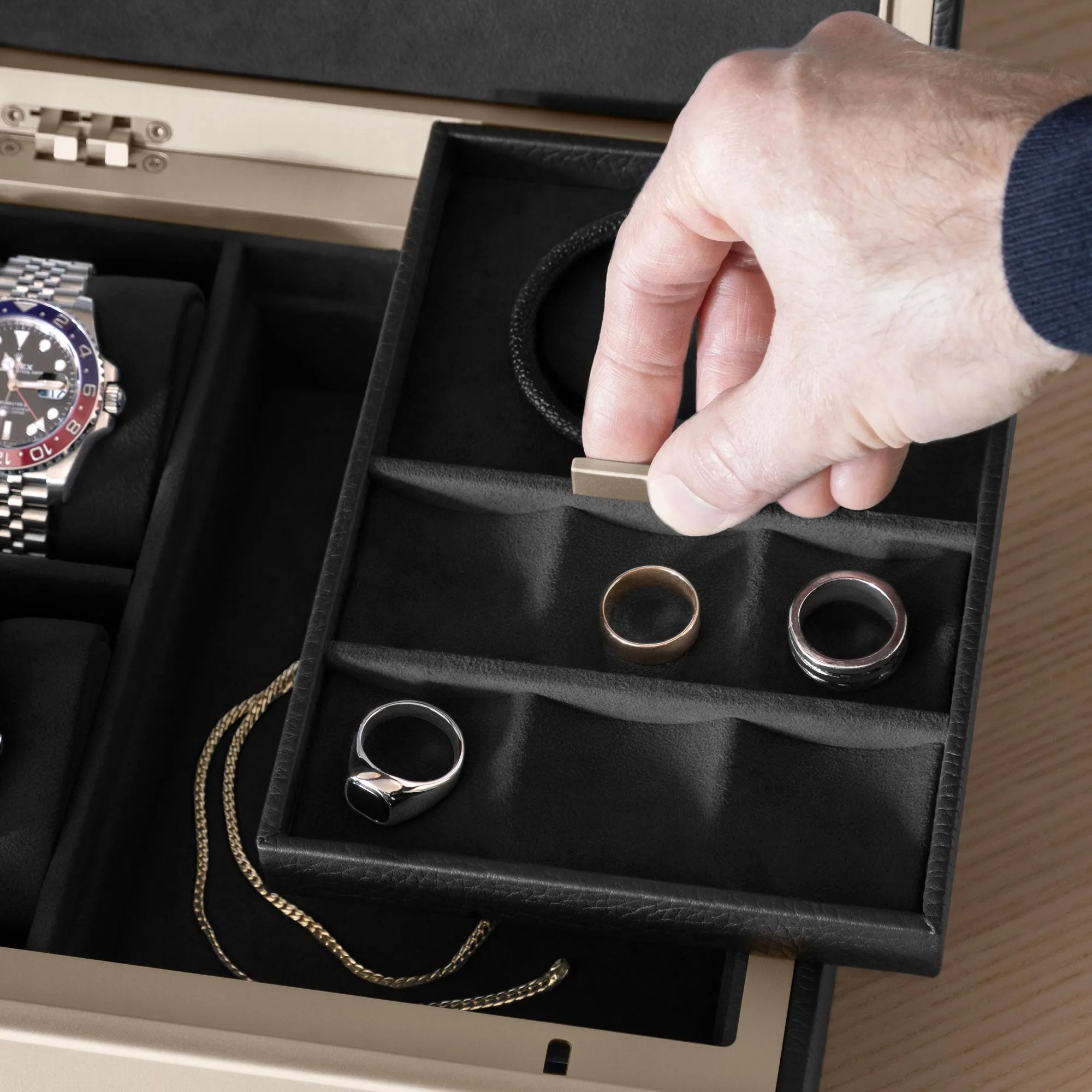 TAYLOR 2 WATCH AND JEWELRY BOX - BLACK / CHAMPAGNE