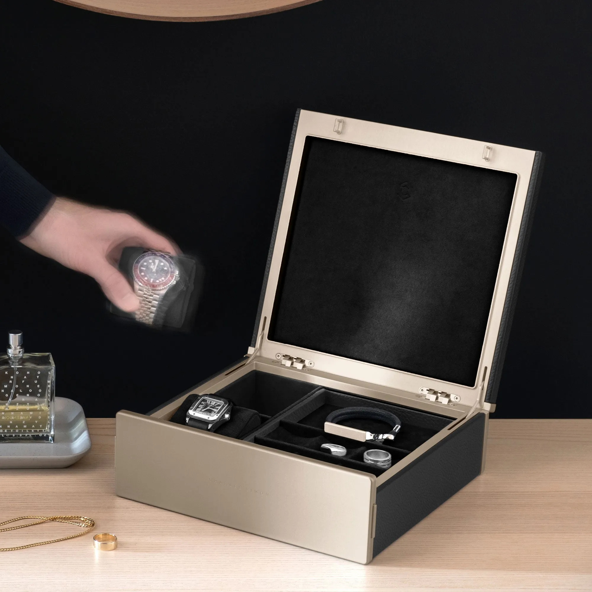 TAYLOR 2 WATCH AND JEWELRY BOX - BLACK / CHAMPAGNE