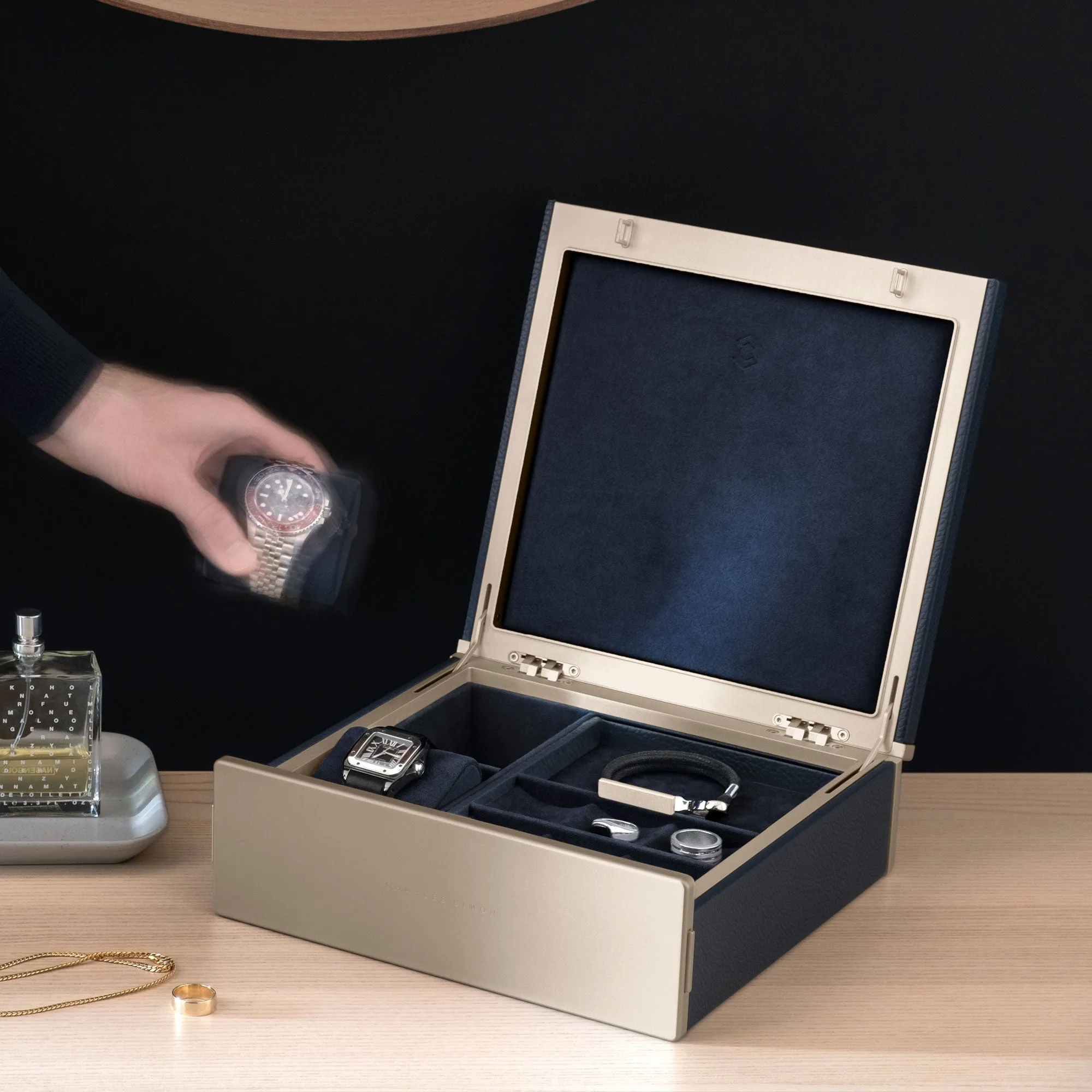 TAYLOR 2 WATCH AND JEWELRY BOX - MARINE / CHAMPAGNE