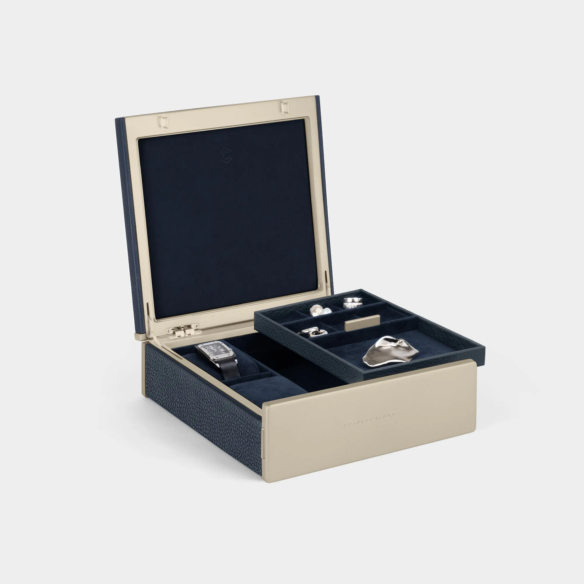 TAYLOR 2 WATCH AND JEWELRY BOX - MARINE / CHAMPAGNE