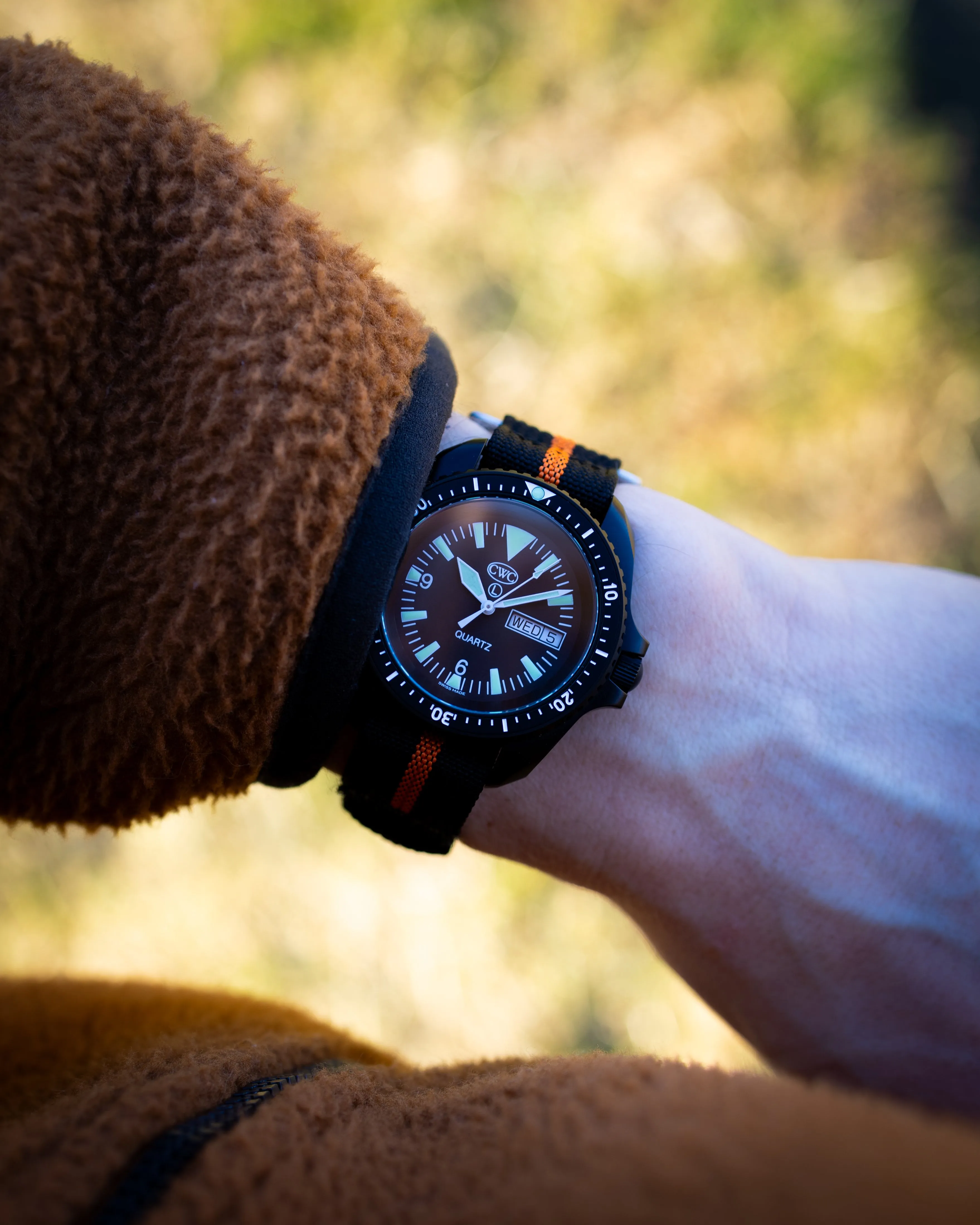 The Adventurer - Ribbed Nylon Single Pass Hook and Loop Watch Strap - Black Orange