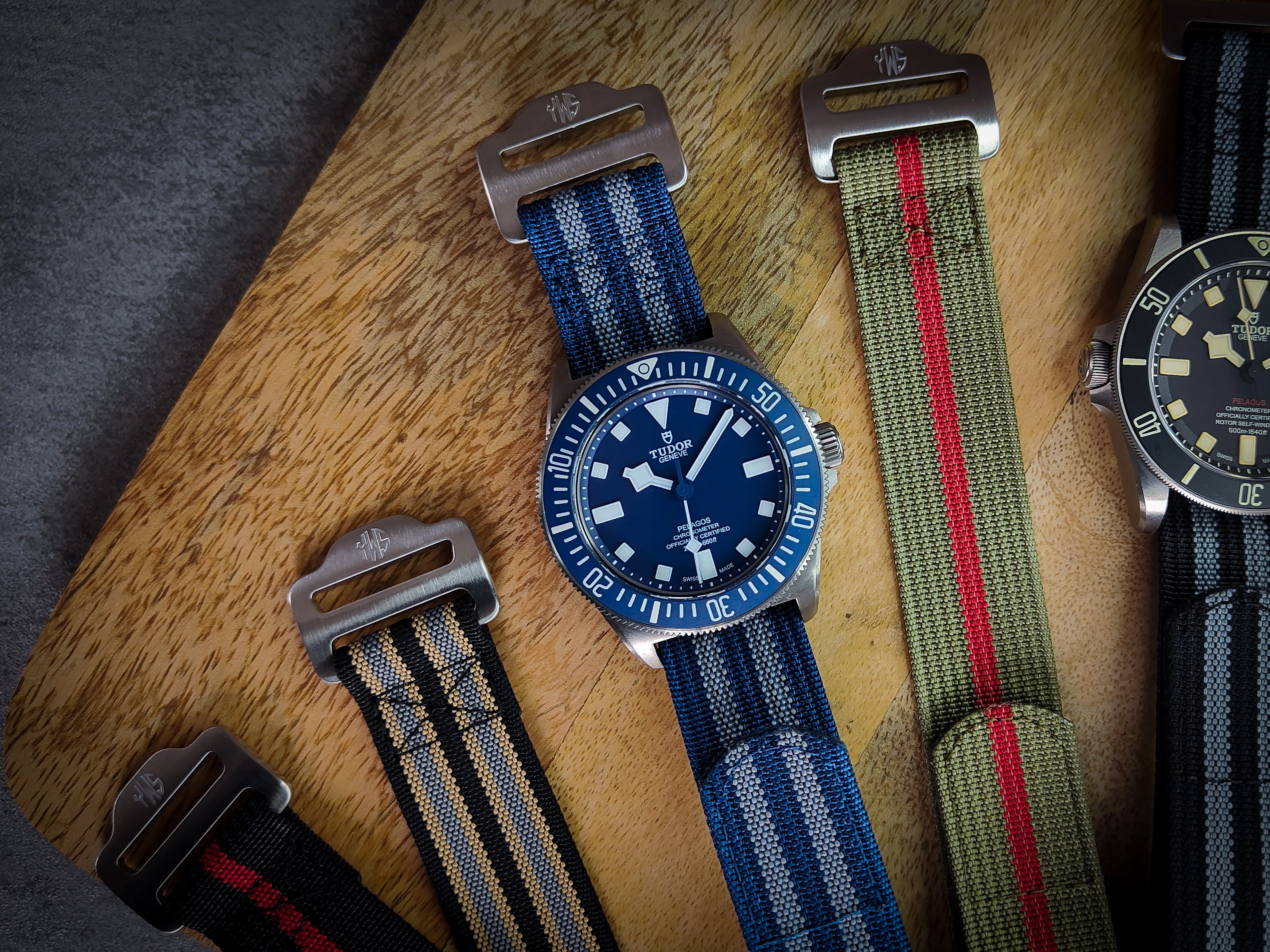 The Adventurer - Ribbed Nylon Single Pass Hook and Loop Watch Strap - Black Orange