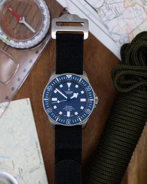 The Adventurer - Ribbed Nylon Single Pass Hook and Loop Watch Strap - Black