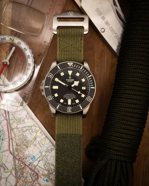 The Adventurer - Ribbed Nylon Single Pass Hook and Loop Watch Strap - Forest Green