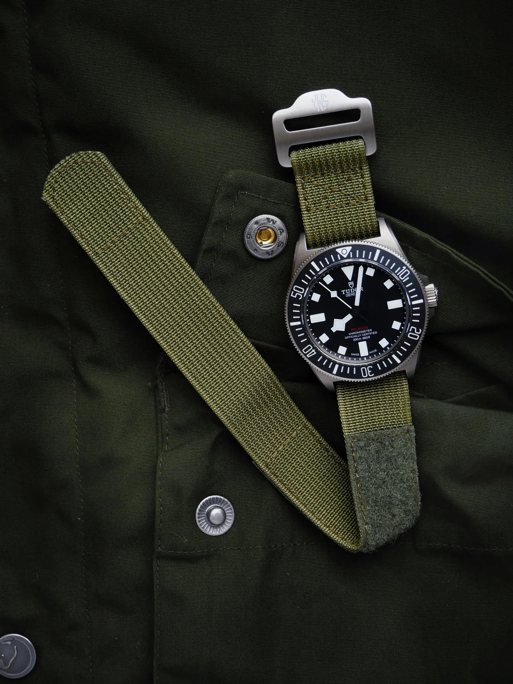 The Adventurer - Ribbed Nylon Single Pass Hook and Loop Watch Strap - Forest Green