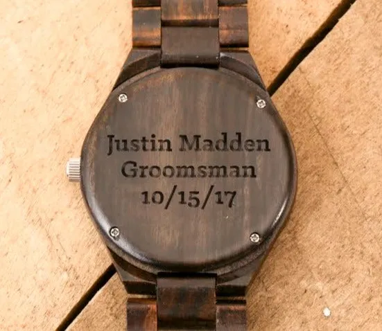 The Pacific - Black Sandalwood Watch with Custom Engraving Option