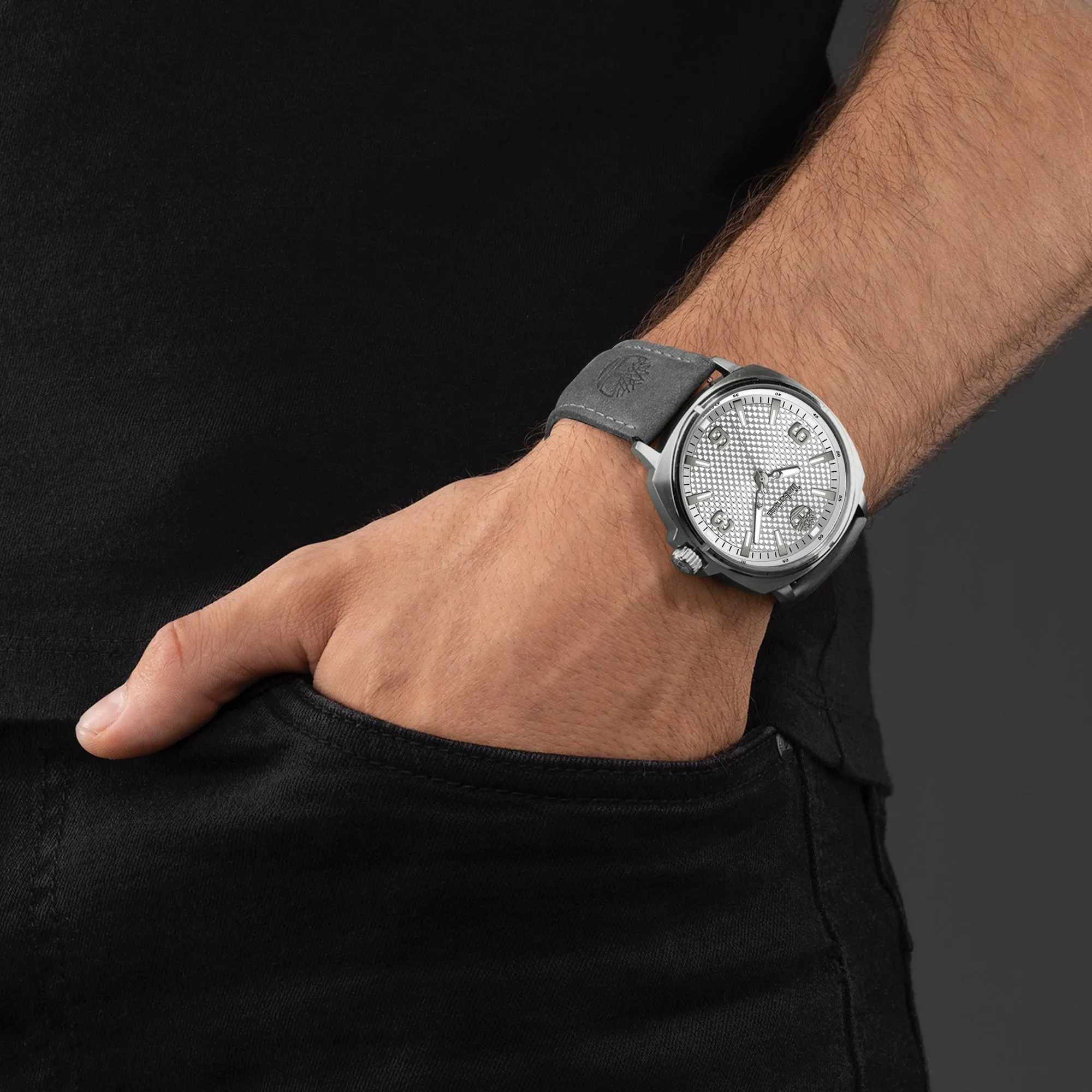 Timberland Bailard Cool Grey dial Charcoal leather strap Men's watch
